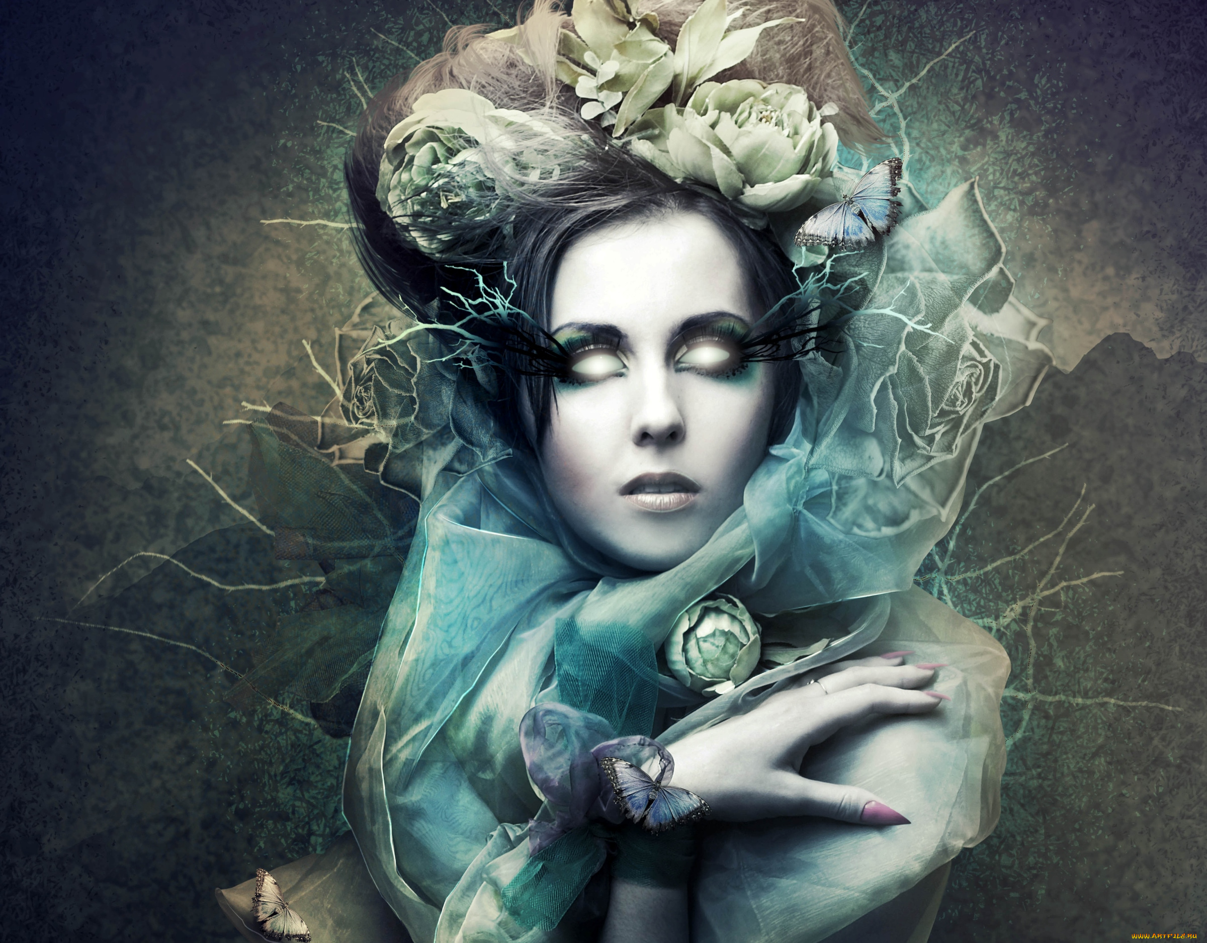 фэнтези, существа, лицо, глазницы, бабочки