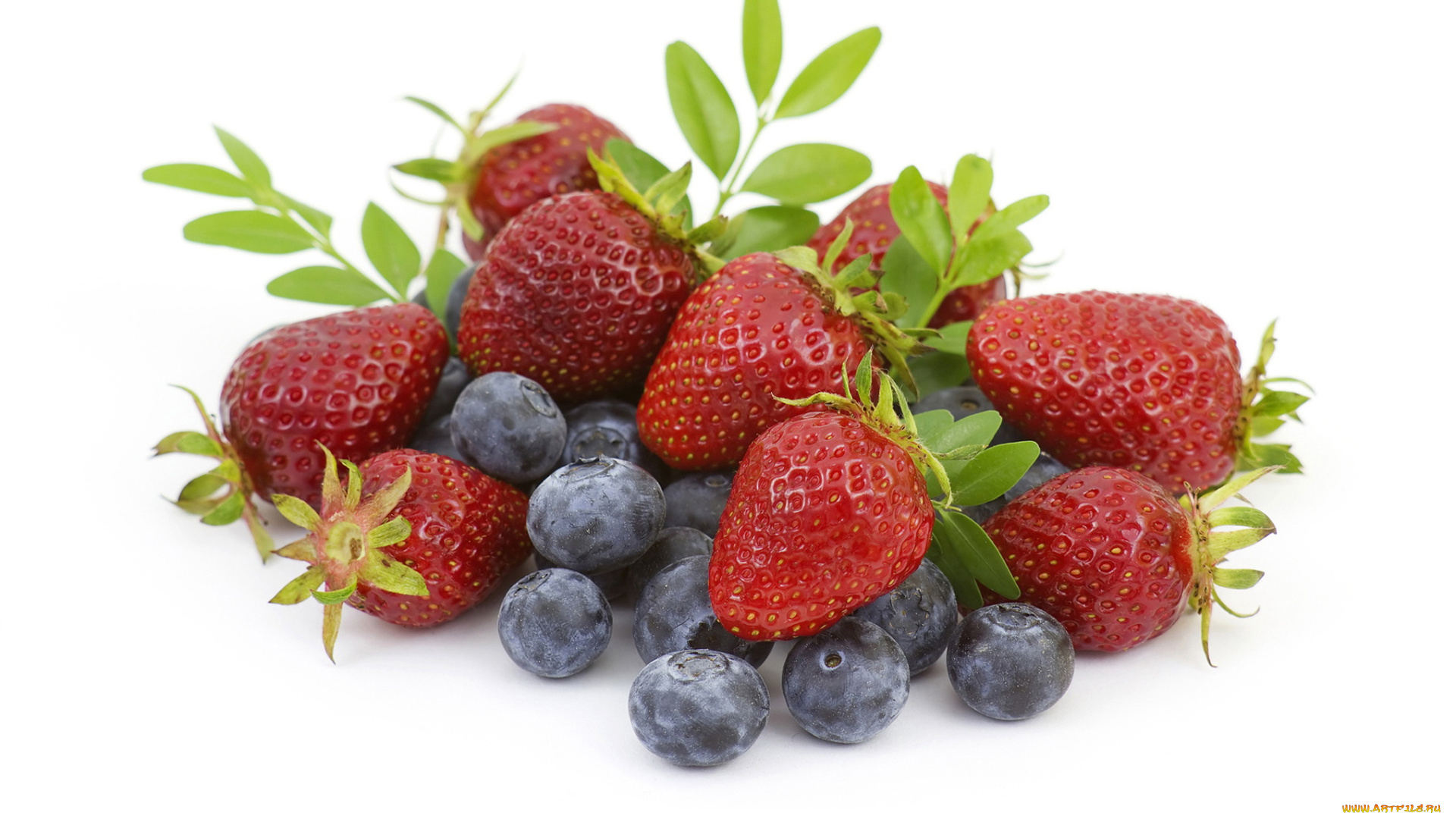 еда, фрукты, , ягоды, белый, фон, ягоды, клубника, черника, листья