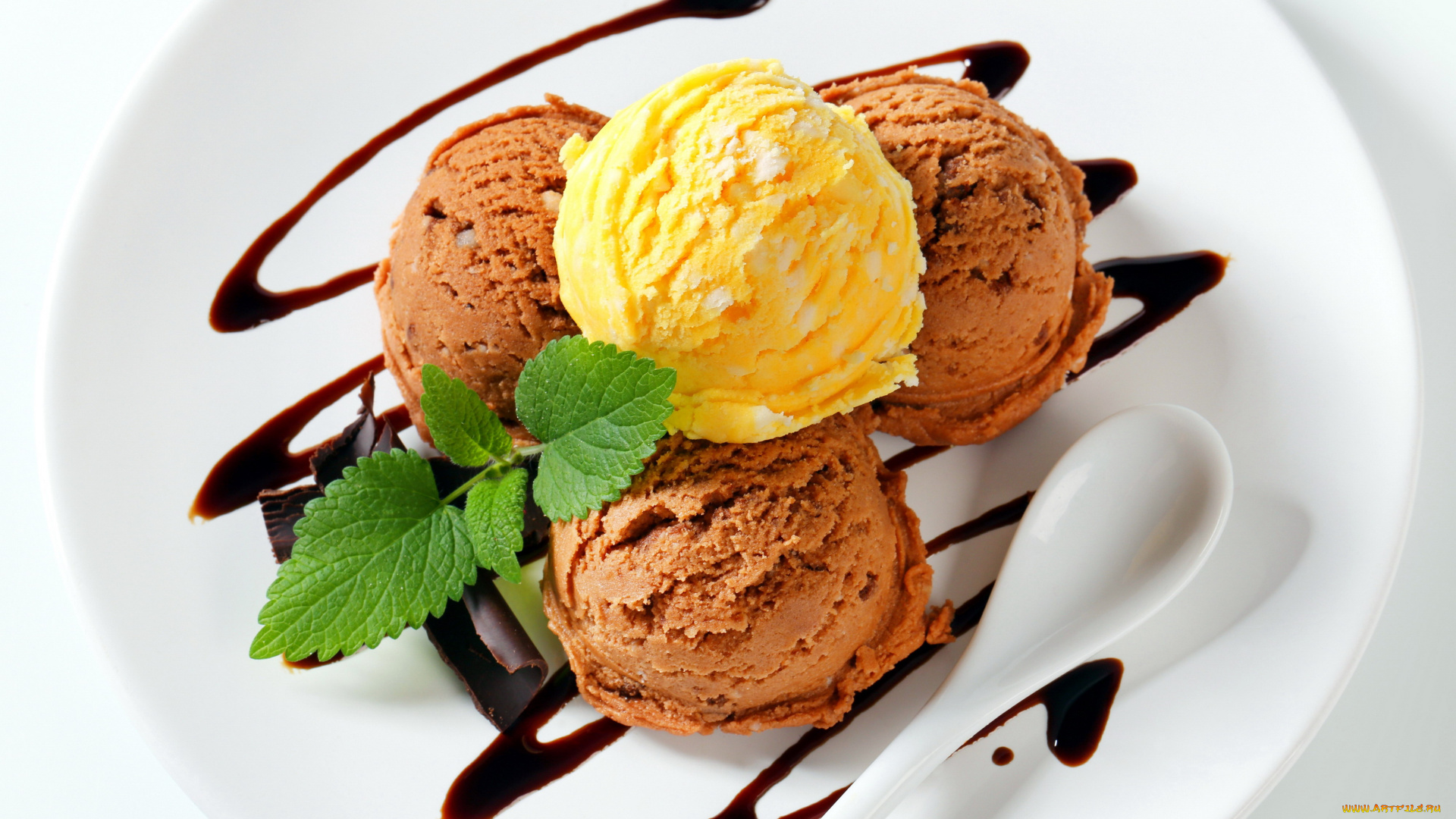 еда, мороженое, , десерты, ложка, сироп, мята