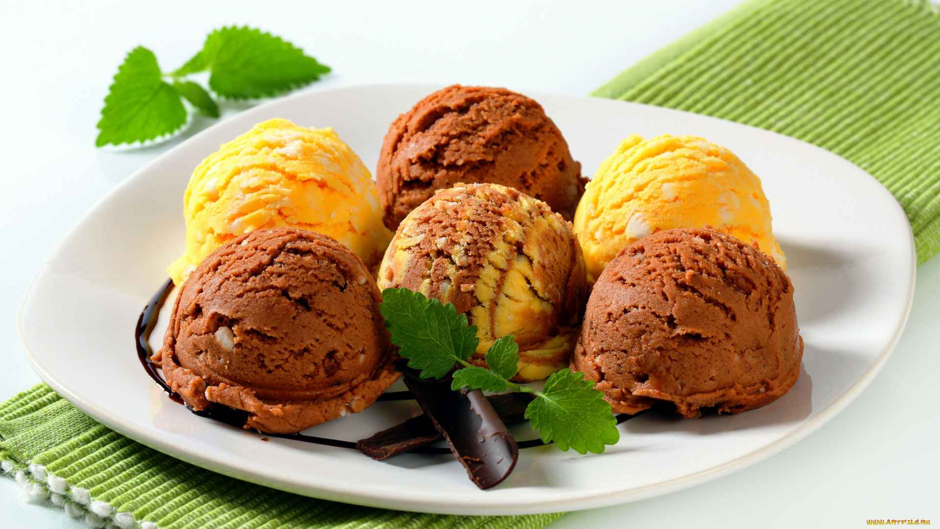 еда, мороженое, , десерты, тарелка, мята, шоколад
