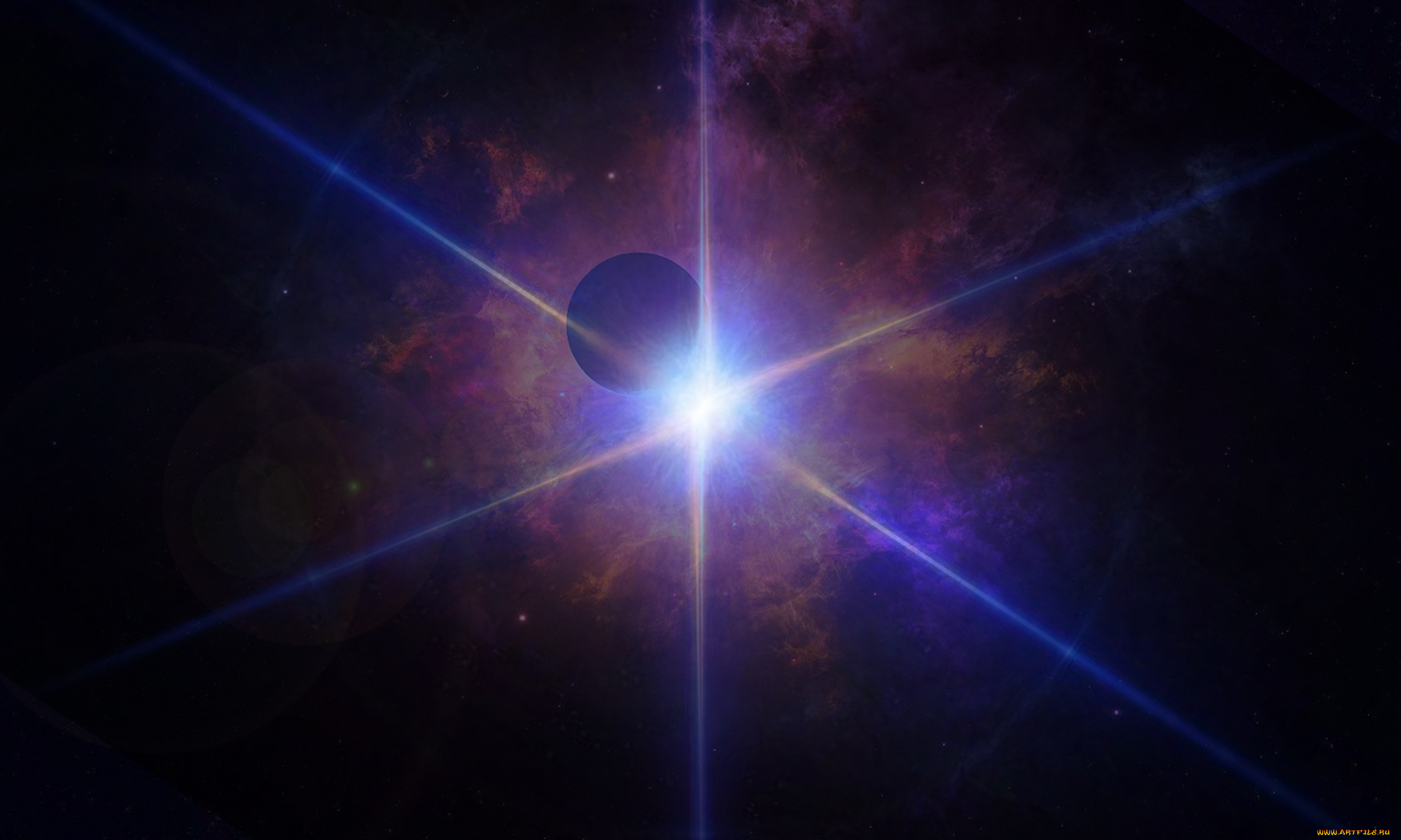 космос, арт, сияние, лучи, планета