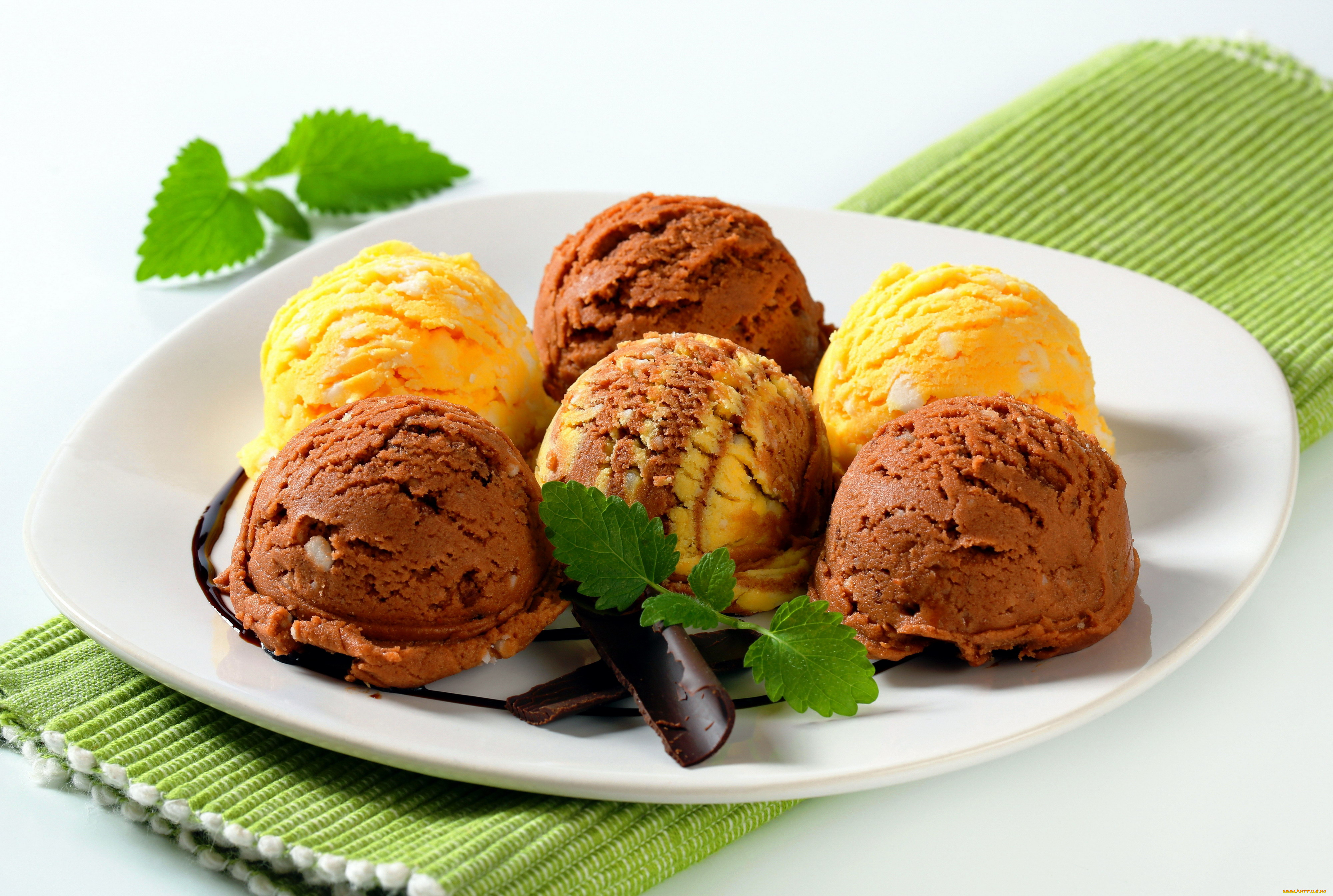 еда, мороженое, , десерты, тарелка, мята, шоколад