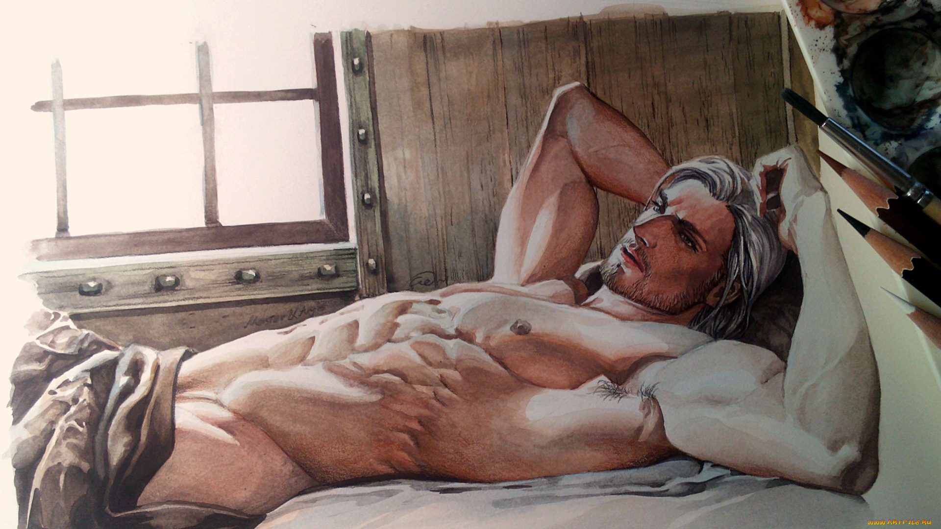 рисованное, люди, мужчина, тело, торс, мускулы