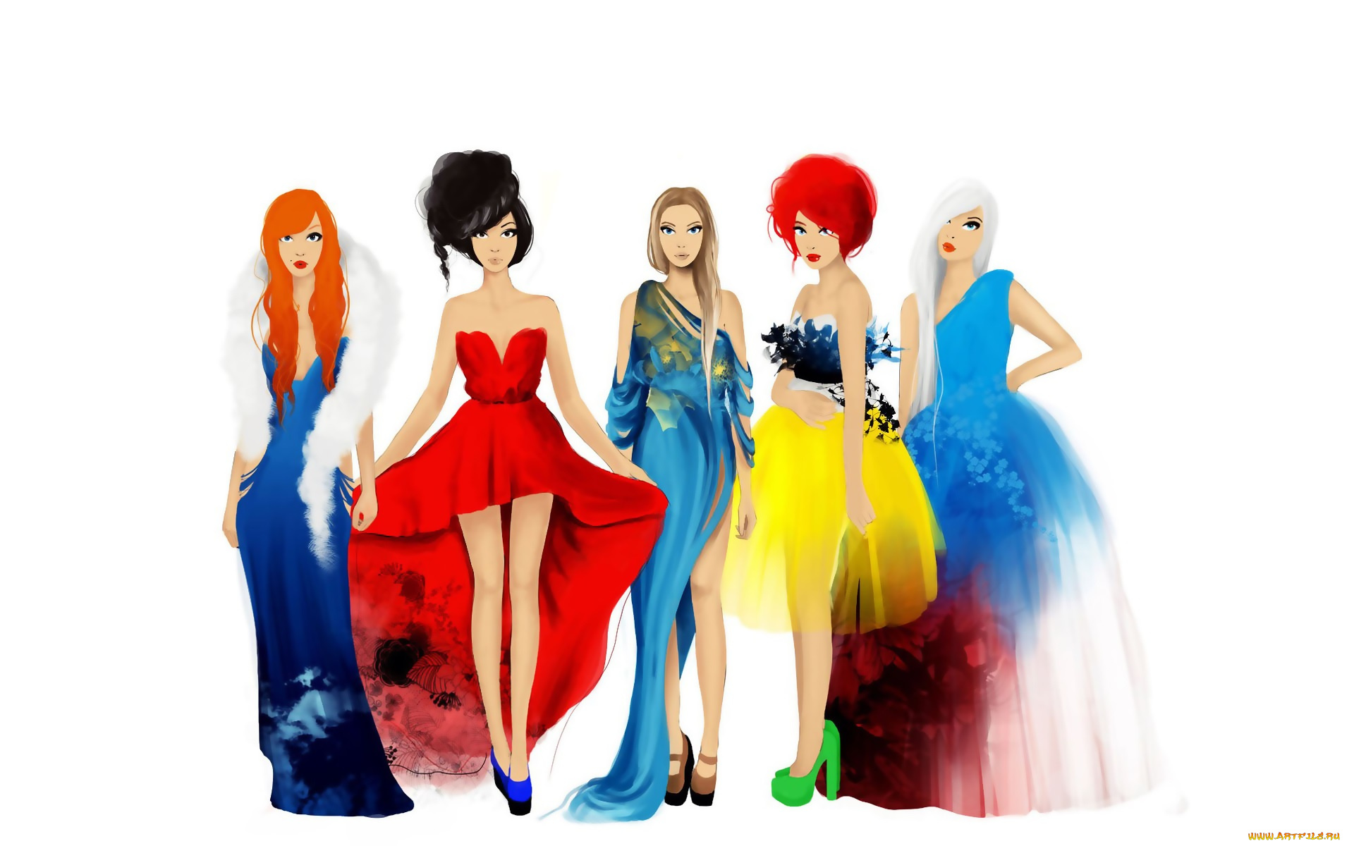 векторная, графика, девушки, фон, взгляд