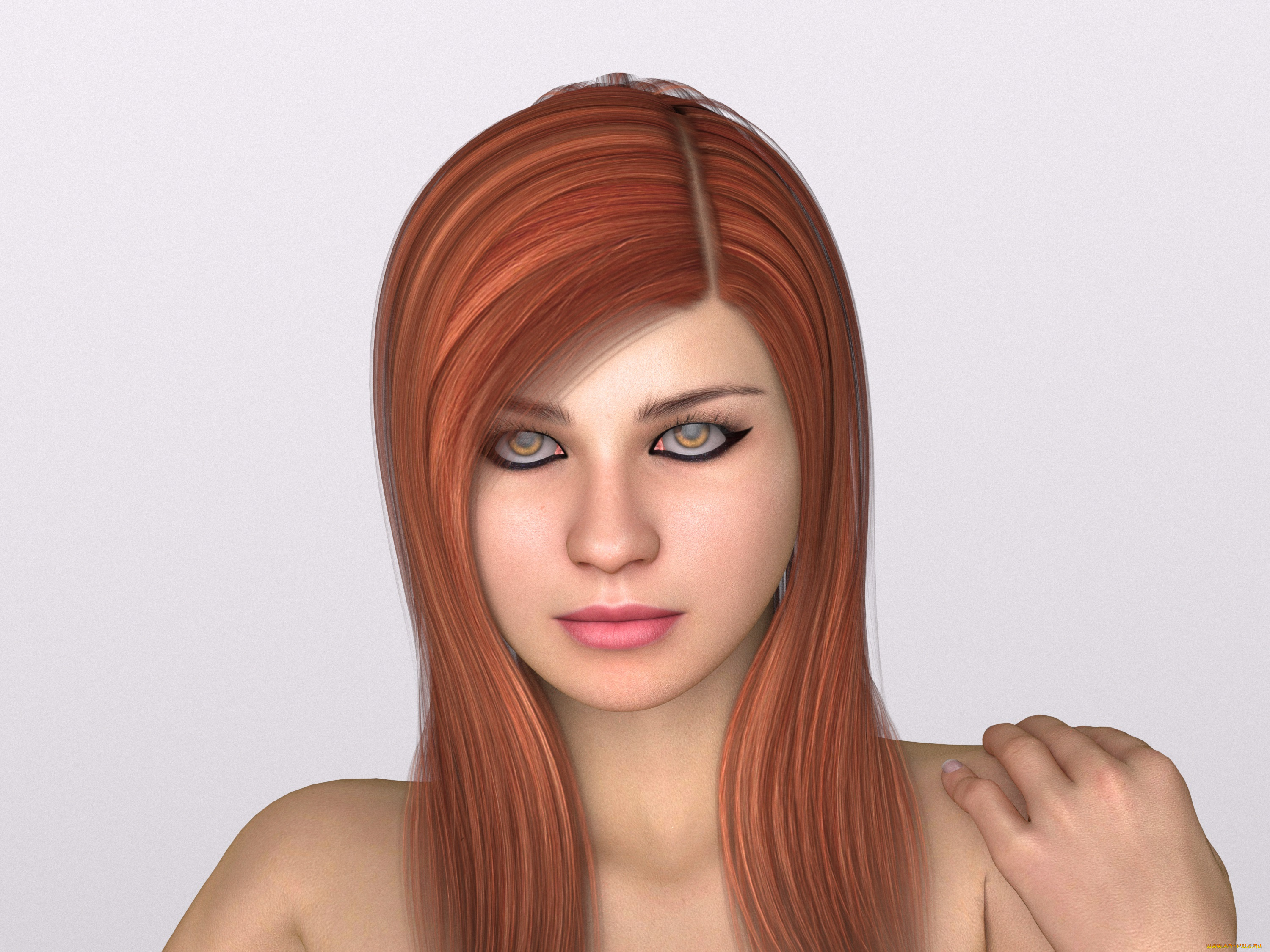 3д, графика, портрет, , portraits, девушка, взгляд, фон, рожки