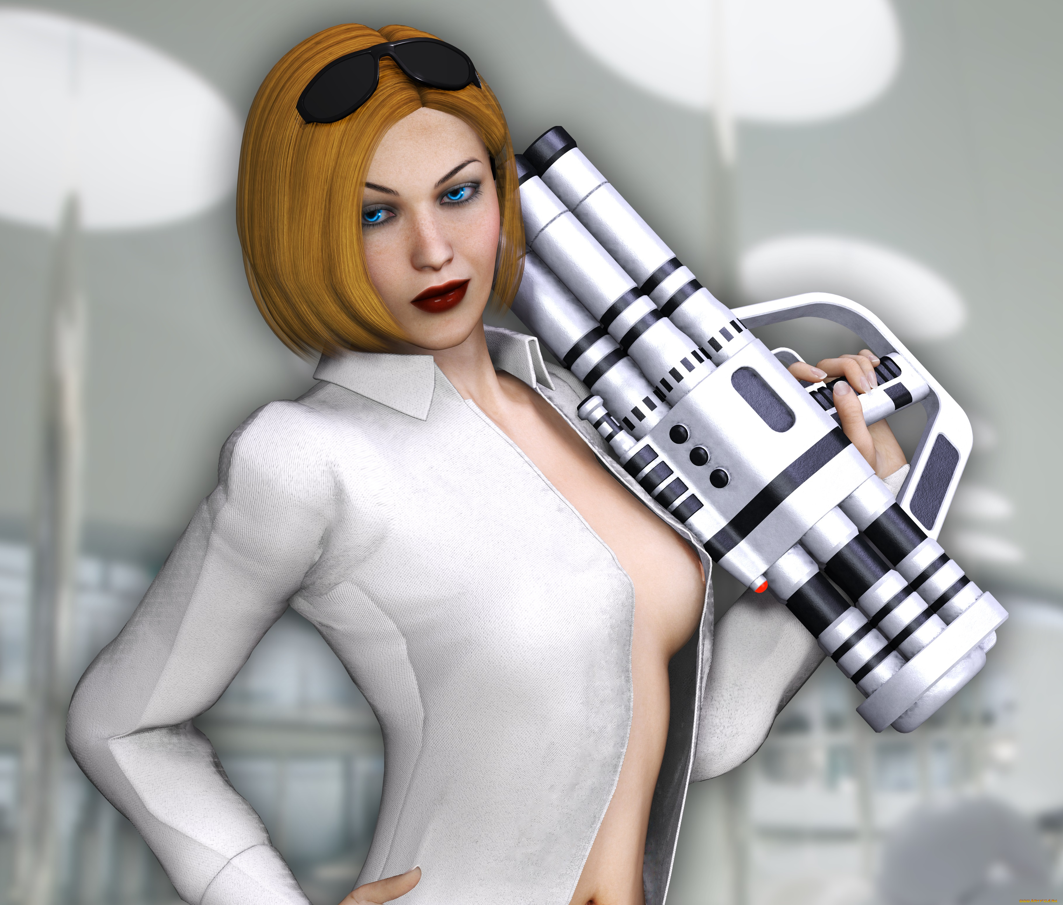 3д, графика, фантазия, , fantasy, девушка, взгляд, фон, оружие