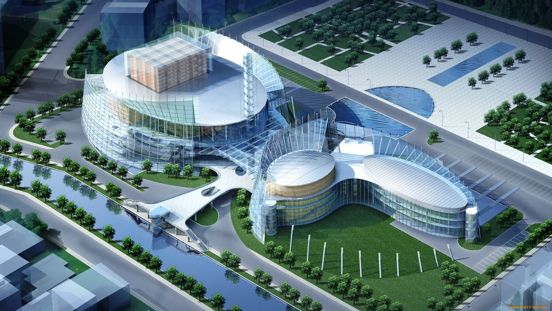 3д, графика, архитектура, , architecture, площадь, парк, здания, макет