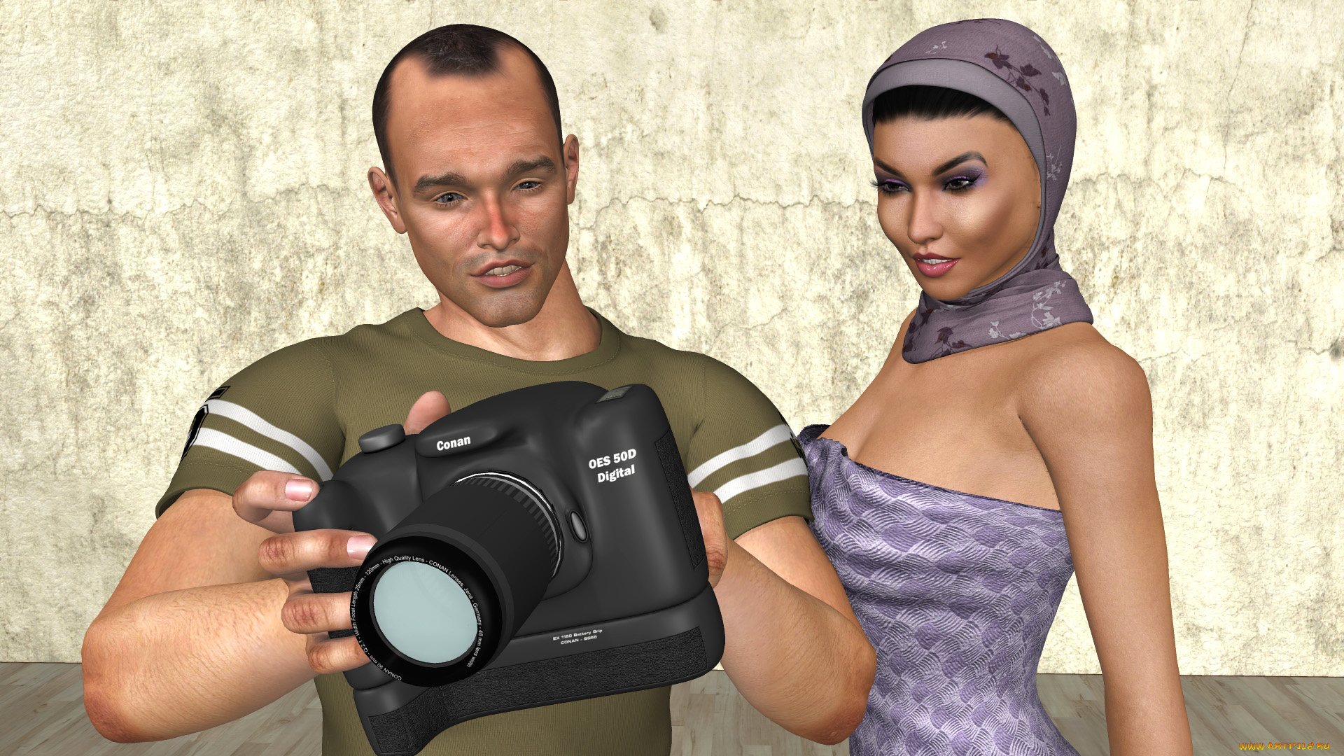 3д, графика, люди, , people, мусульманка, интерьер, фото, сессия, парень, фон, взгляд, девушка, фотокамера