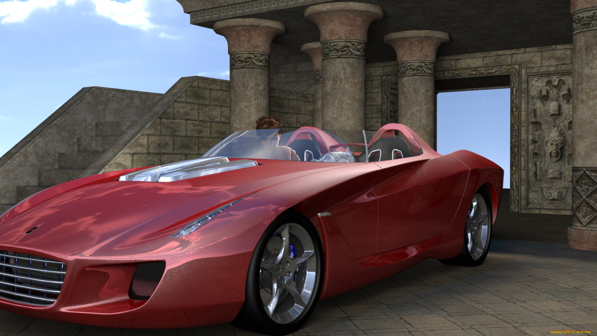 3д, графика, люди-авто, мото, , people-, car, , , moto, девушка, автомобиль, фон, взгляд