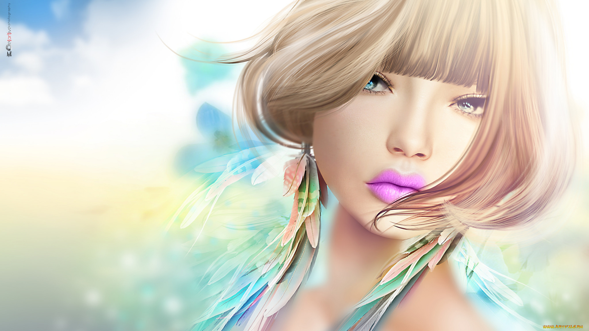 3д, графика, портрет, , portraits, прическа, портрет, лицо, девушка, серьги