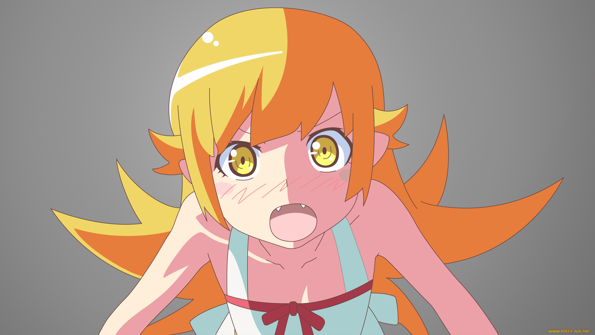 аниме, bakemonogatari, девушка, фон, взгляд