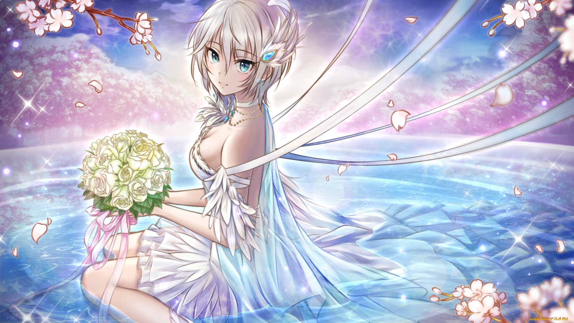 аниме, idolm@ster, цветы, девушка