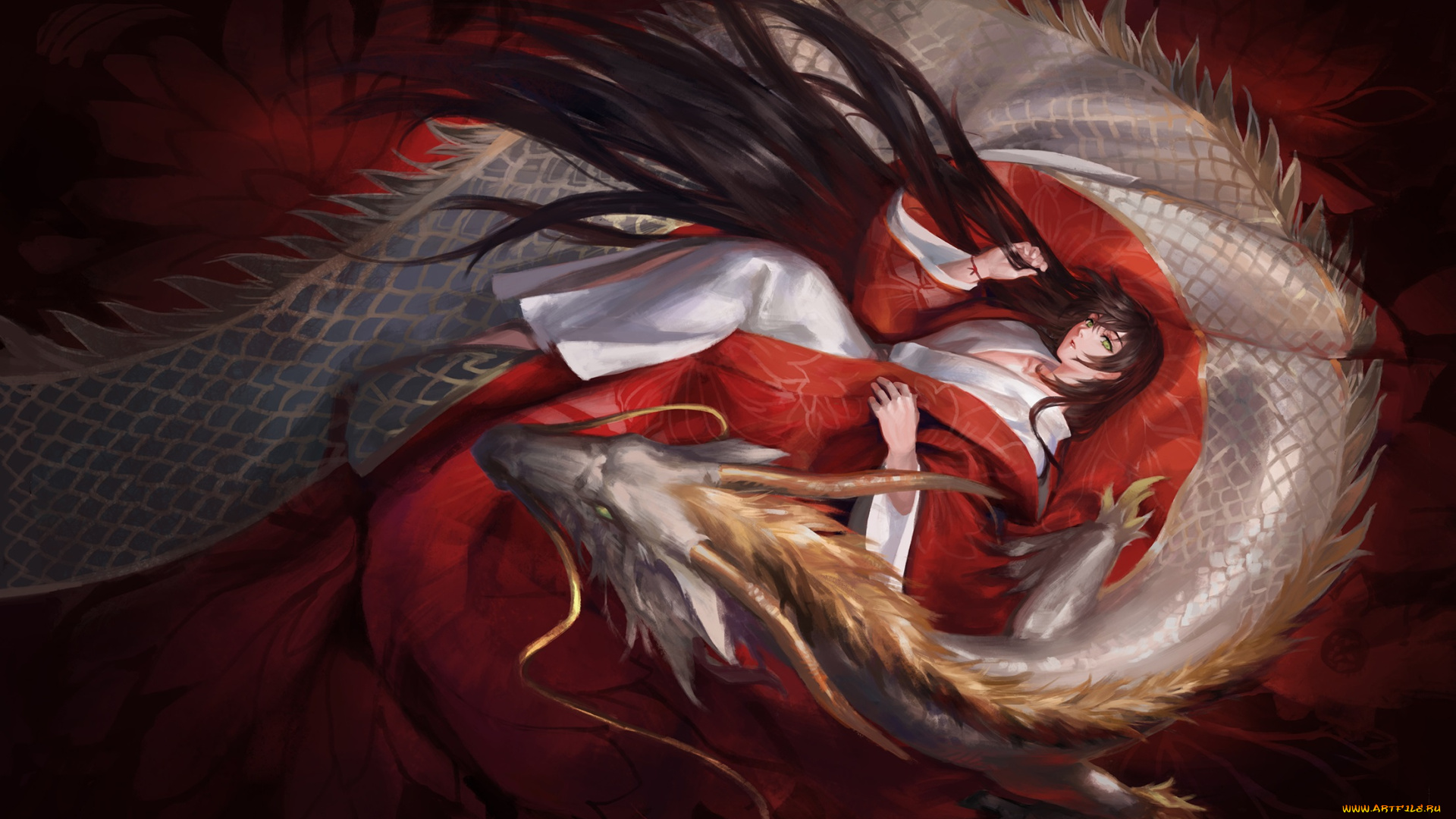 аниме, pixiv, fantasia, дракон, девушка, pixiv, fantasia, kzcjimmy