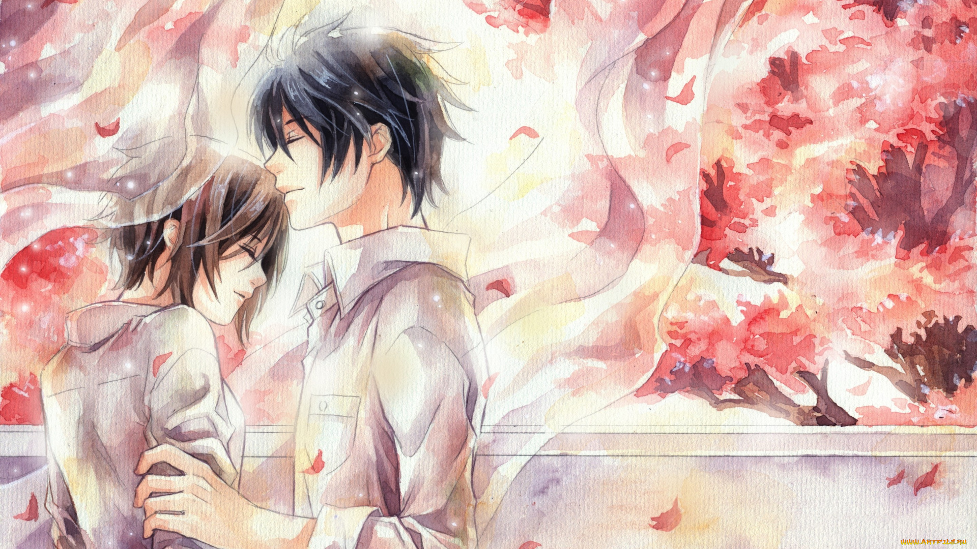 аниме, unknown, , другое, акварель, свидание, пара, арт