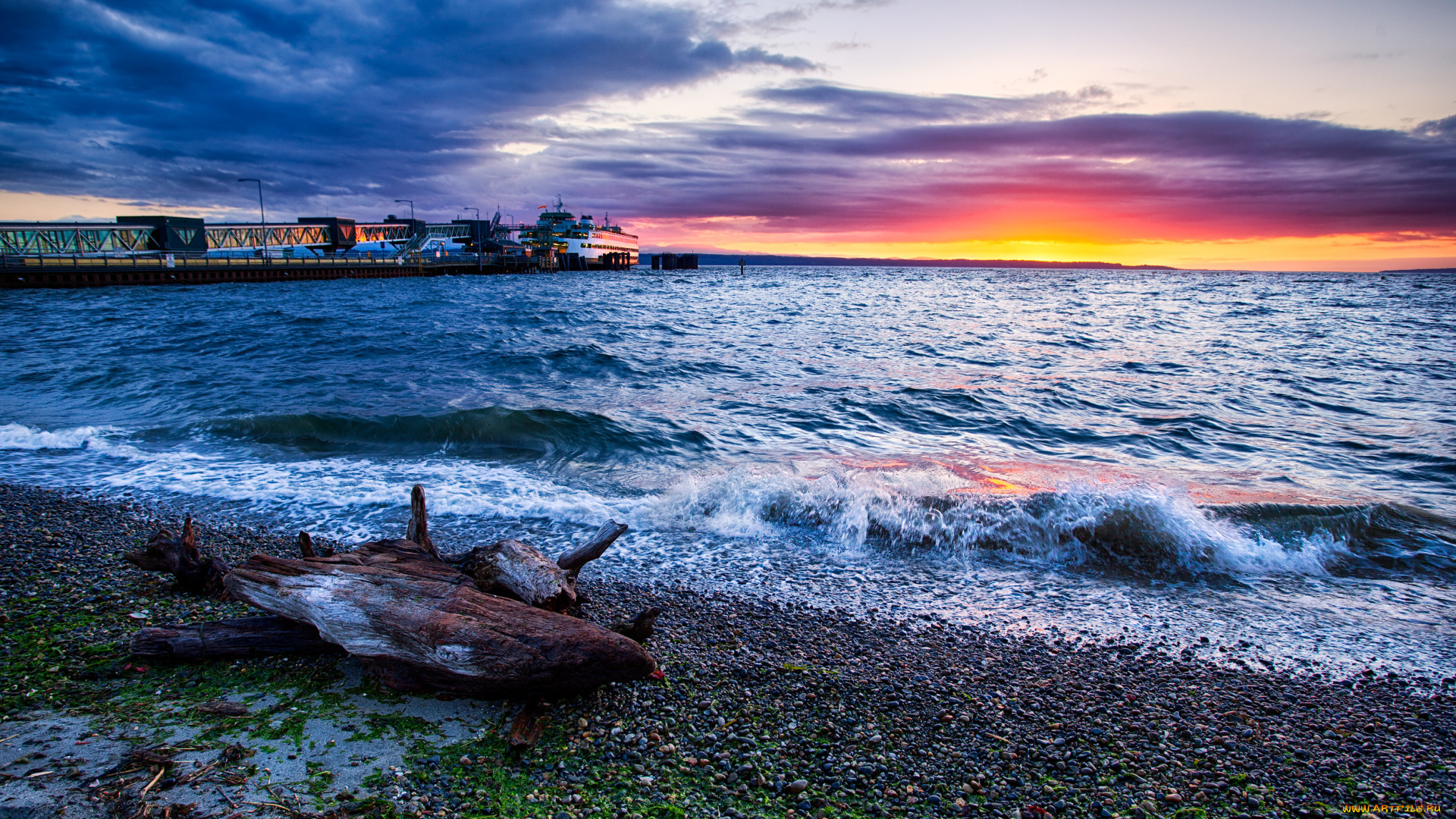 корабли, порты, , , причалы, небо, закат, облака, прибой, мори, корабль, причал