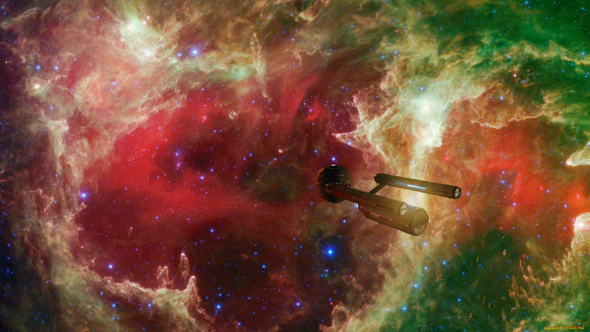 космос, арт, звезды, вселенная, полет, космический, корабль