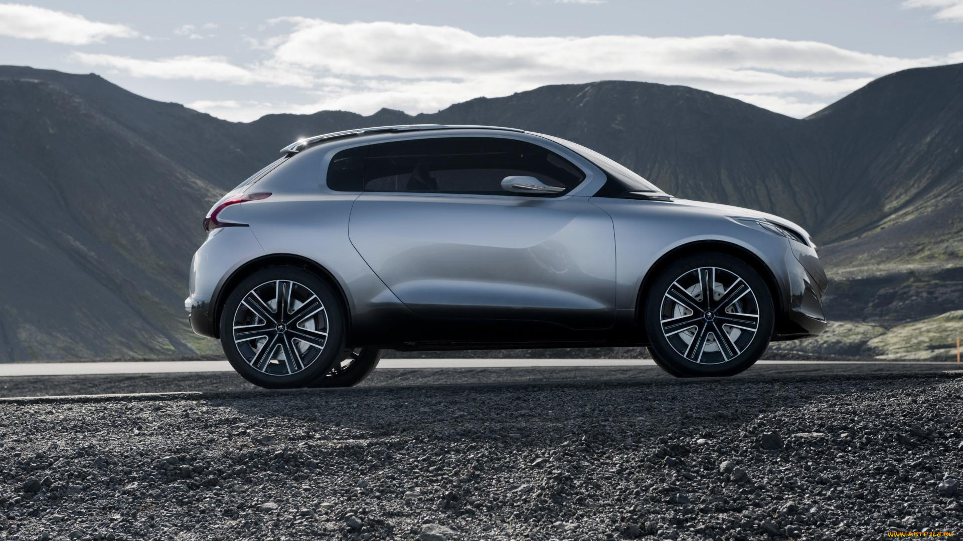 peugeot, hr1, concept, 2010, автомобили, peugeot, hr1, concept, 2010, серебристый, горы, движение