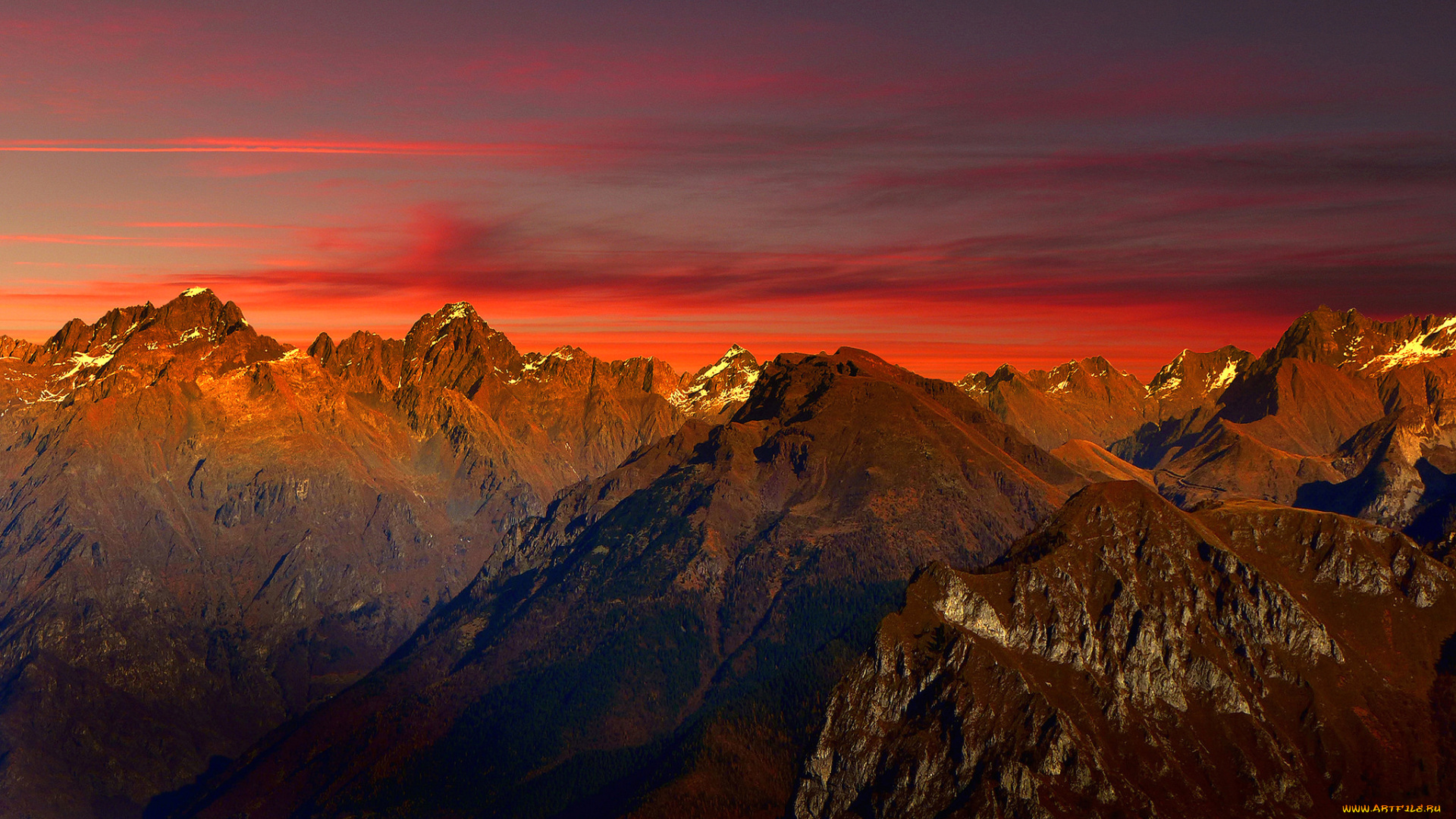 природа, горы, вершина, зарево, италия