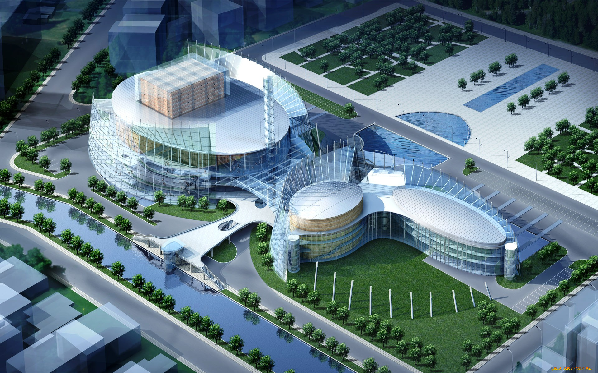 3д, графика, архитектура, , architecture, площадь, парк, здания, макет