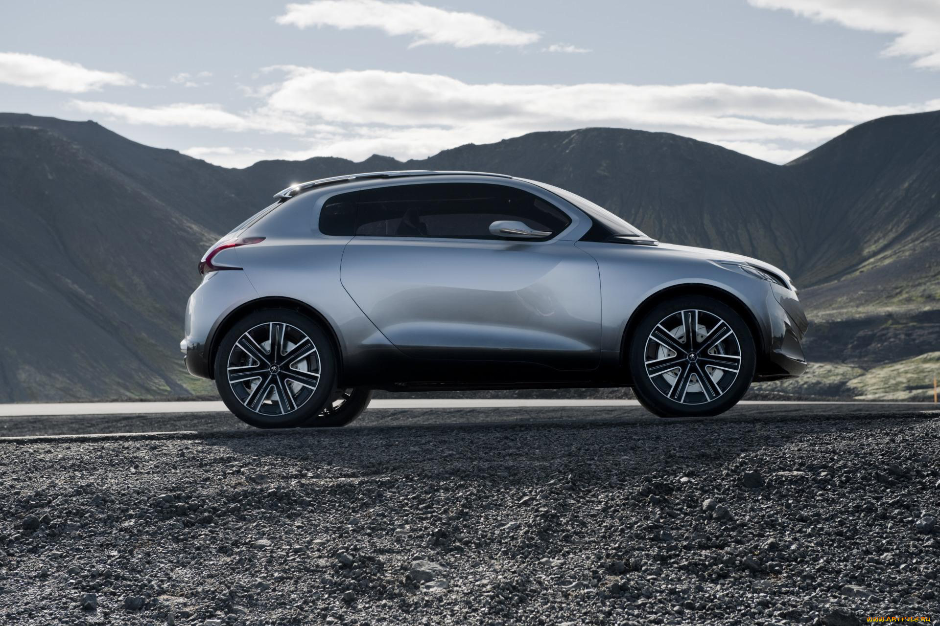 peugeot, hr1, concept, 2010, автомобили, peugeot, hr1, concept, 2010, серебристый, горы, движение