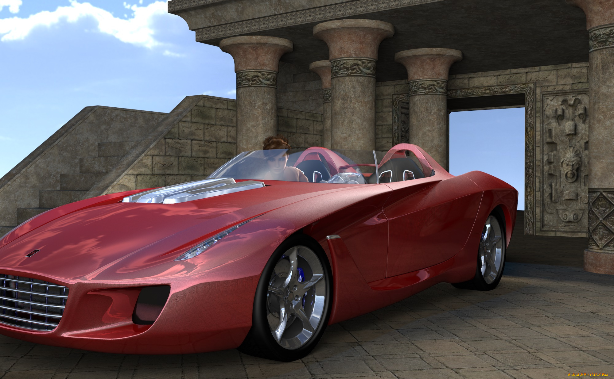 3д, графика, люди-авто, мото, , people-, car, , , moto, девушка, автомобиль, фон, взгляд