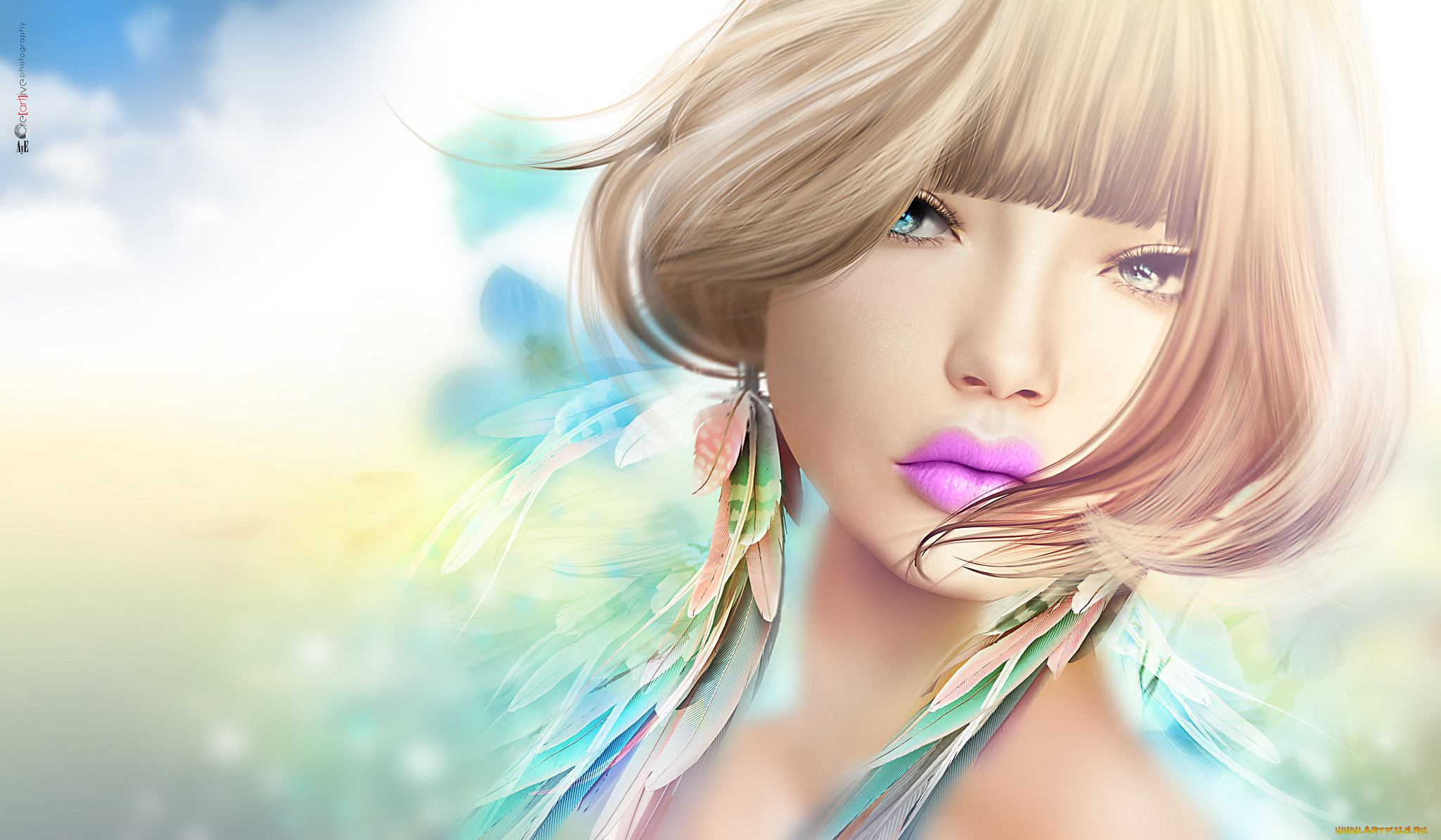 3д, графика, портрет, , portraits, прическа, портрет, лицо, девушка, серьги