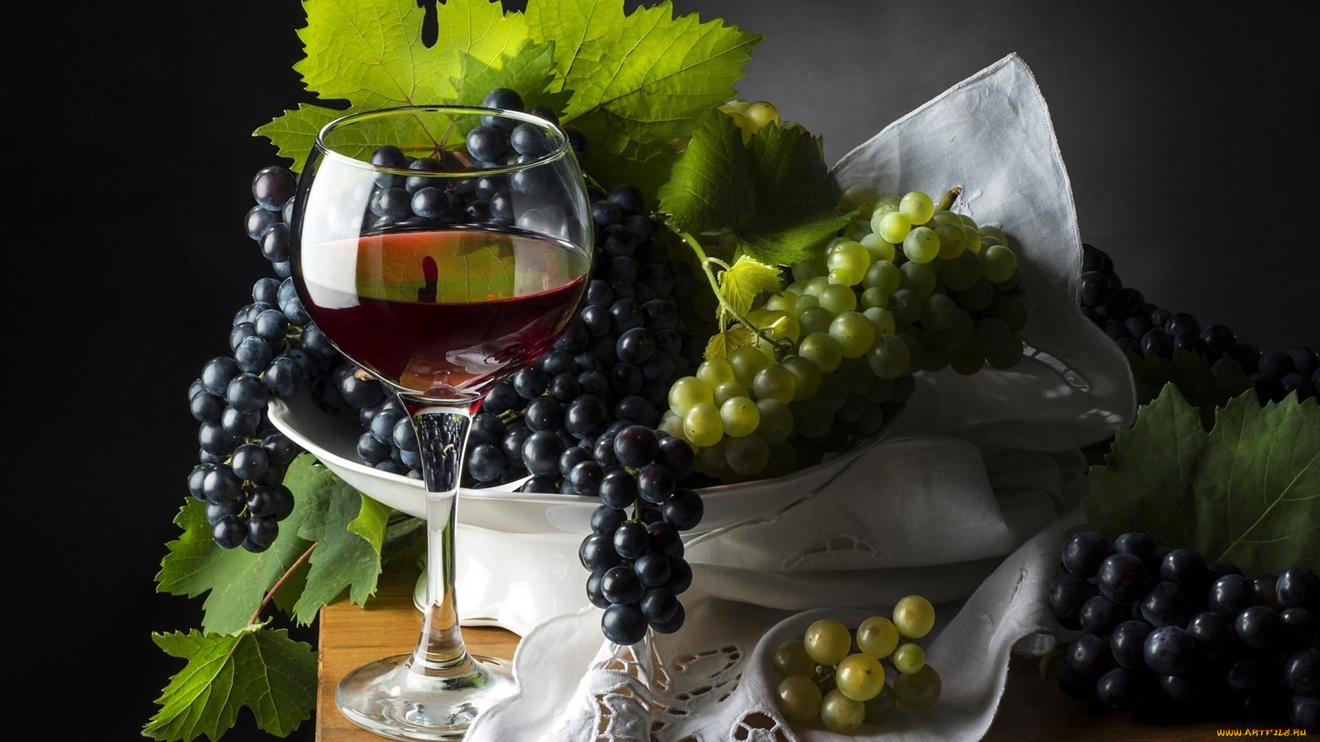 еда, виноград, бокал, вино