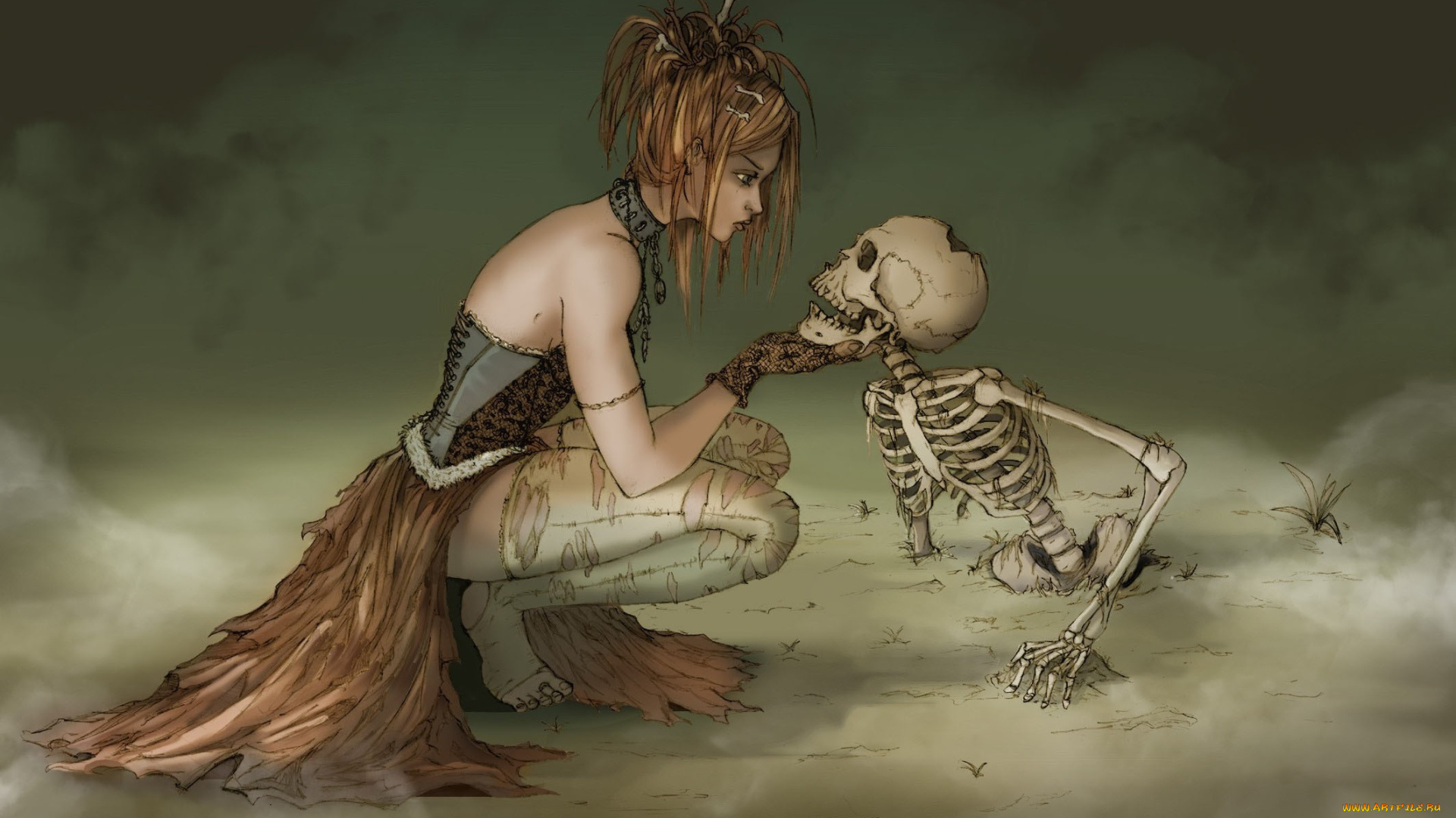 рисованное, -, другое, туман, скелет, witch, ведьма