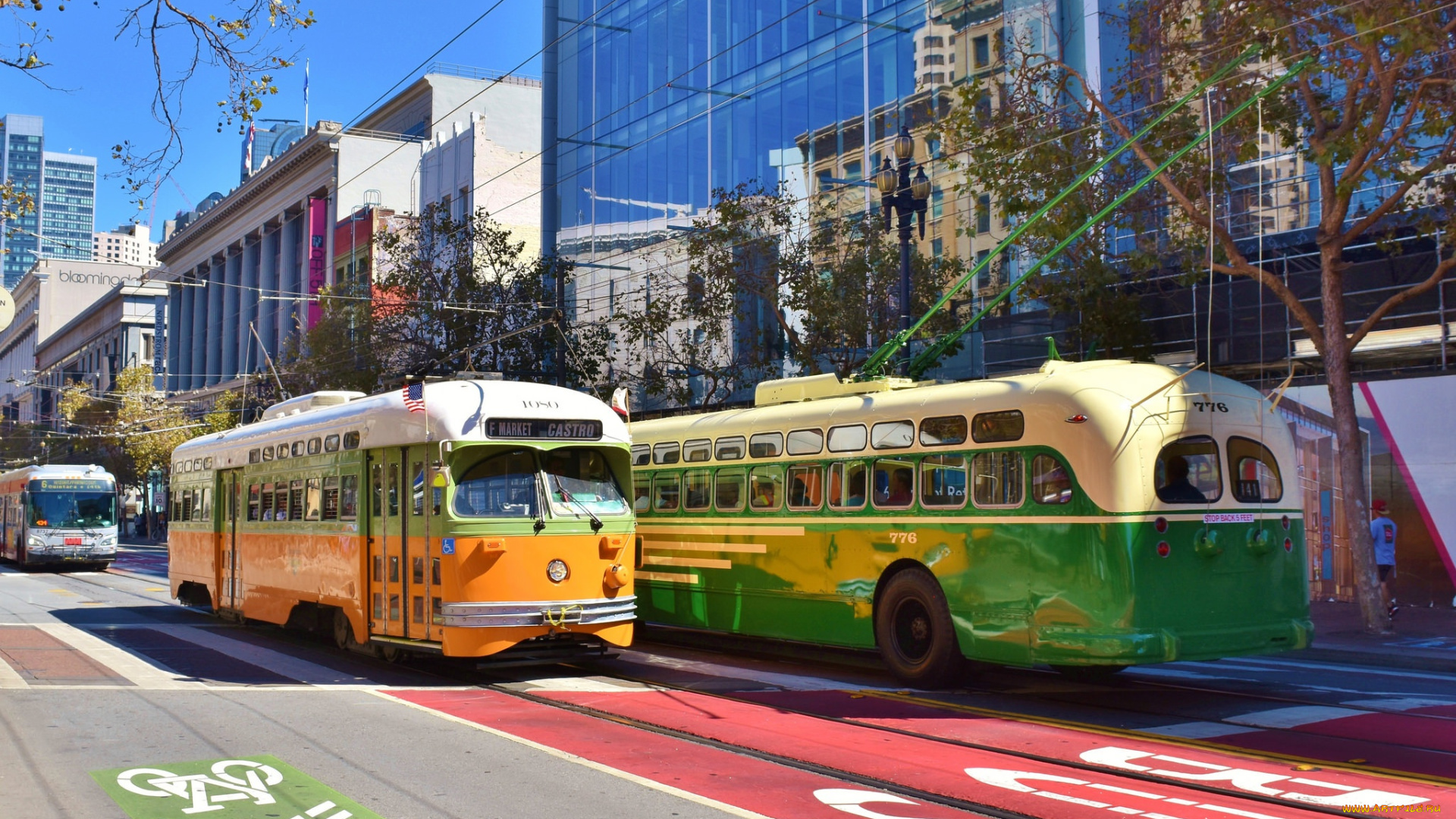 техника, трамваи, движение, город, автобус, дома, трамвай, улица