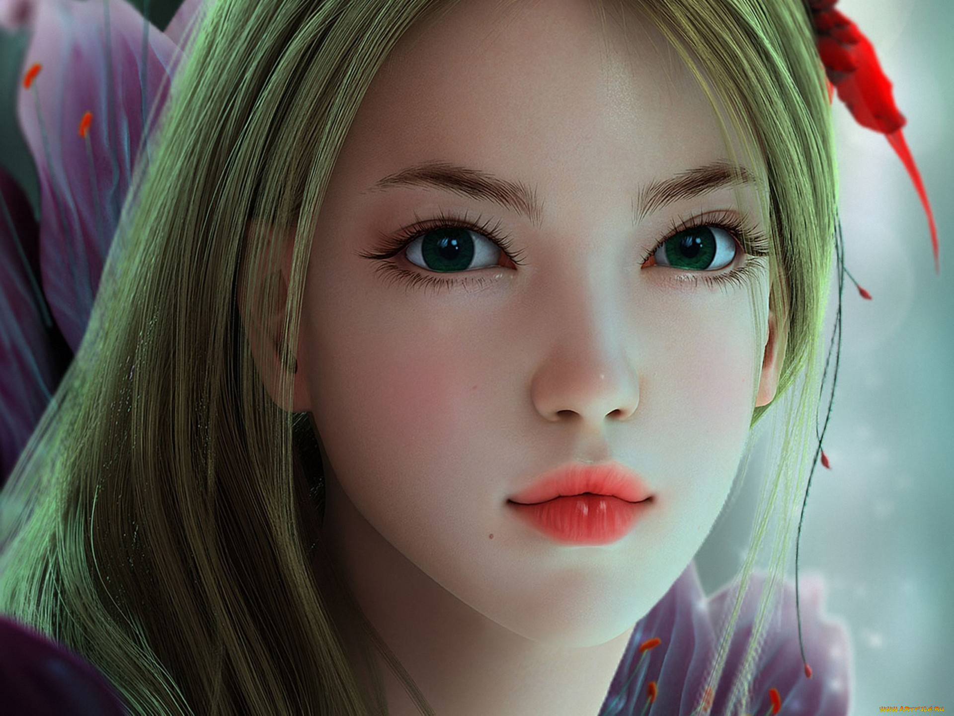 рисованное, люди, девушка, азиатка, лицо, портрет