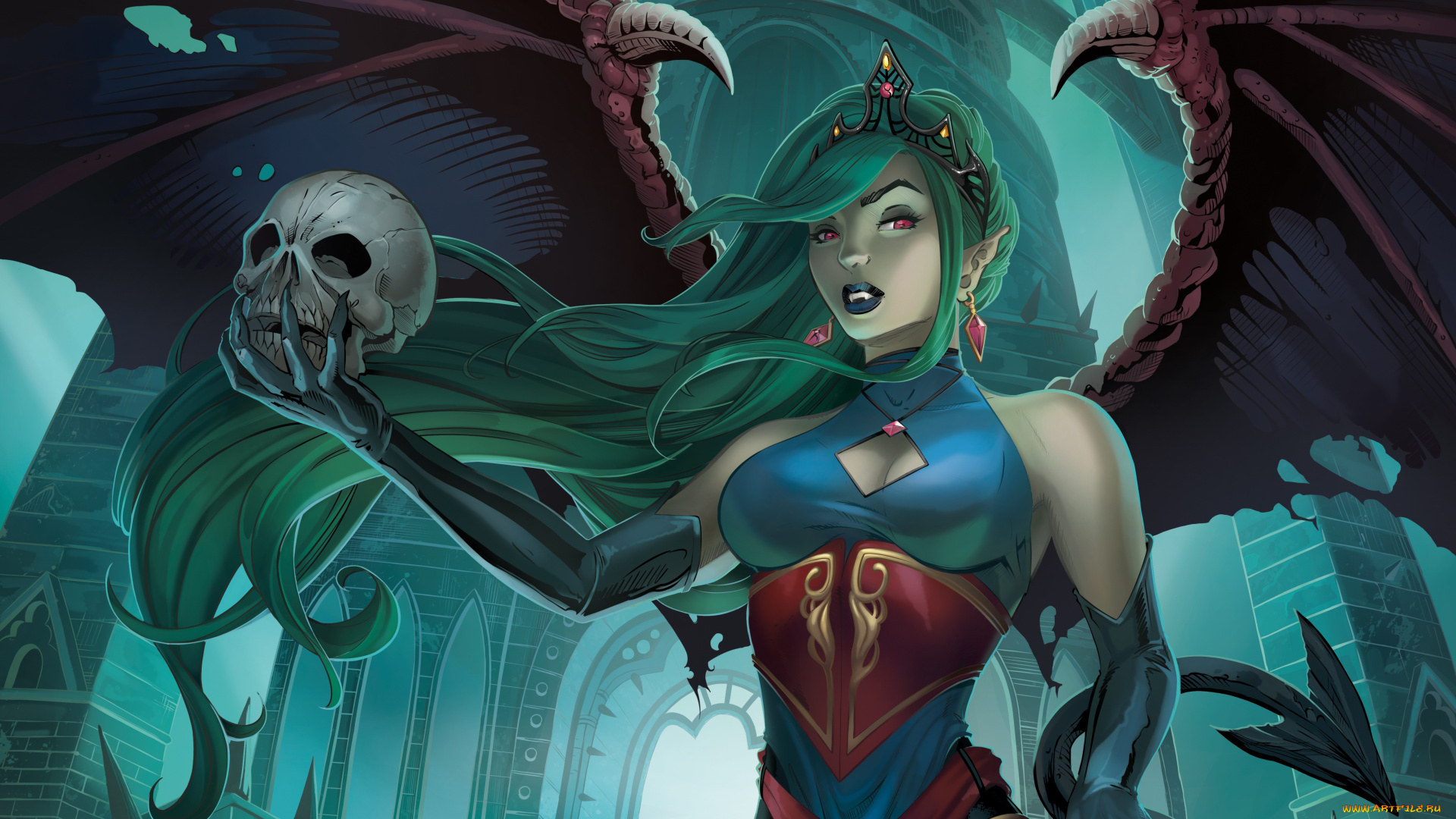 фэнтези, вампиры, фантастика, череп, ночь, крылья, девушка, вампир, evelyn