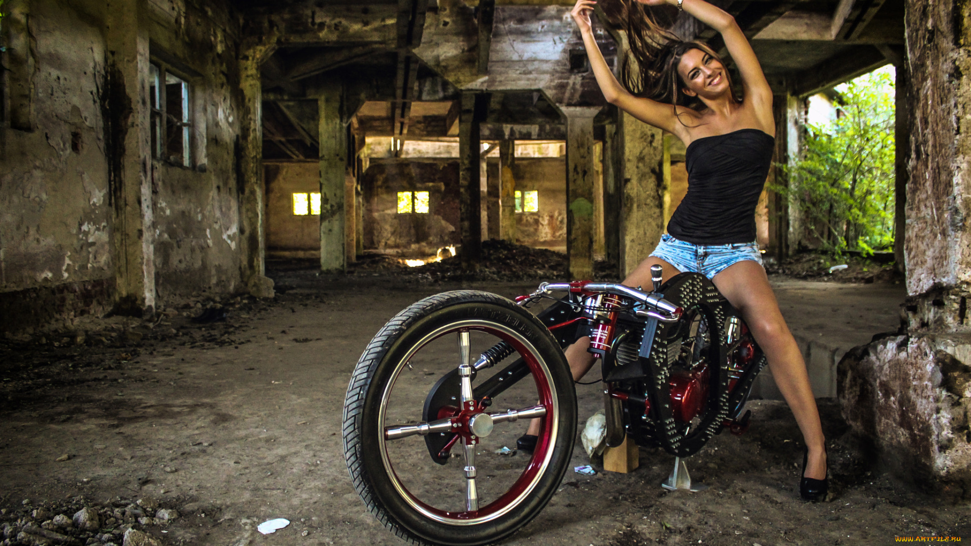 мотоциклы, мото, с, девушкой, красивая, девушка