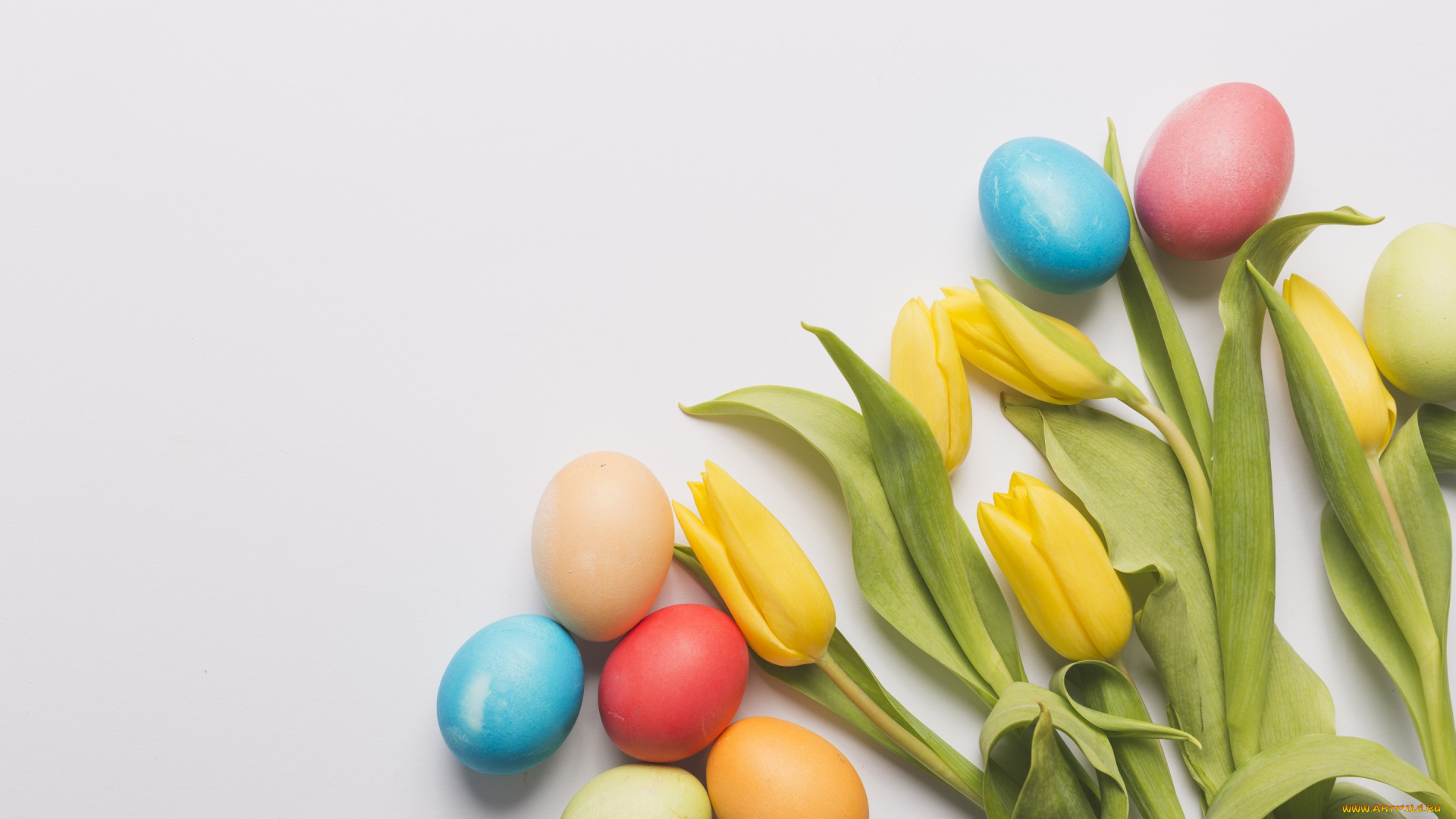 праздничные, пасха, easter, желтые, decoration, весна, яйца, крашеные, spring, yellow, tulips, тюльпаны, цветы, flowers, happy, eggs