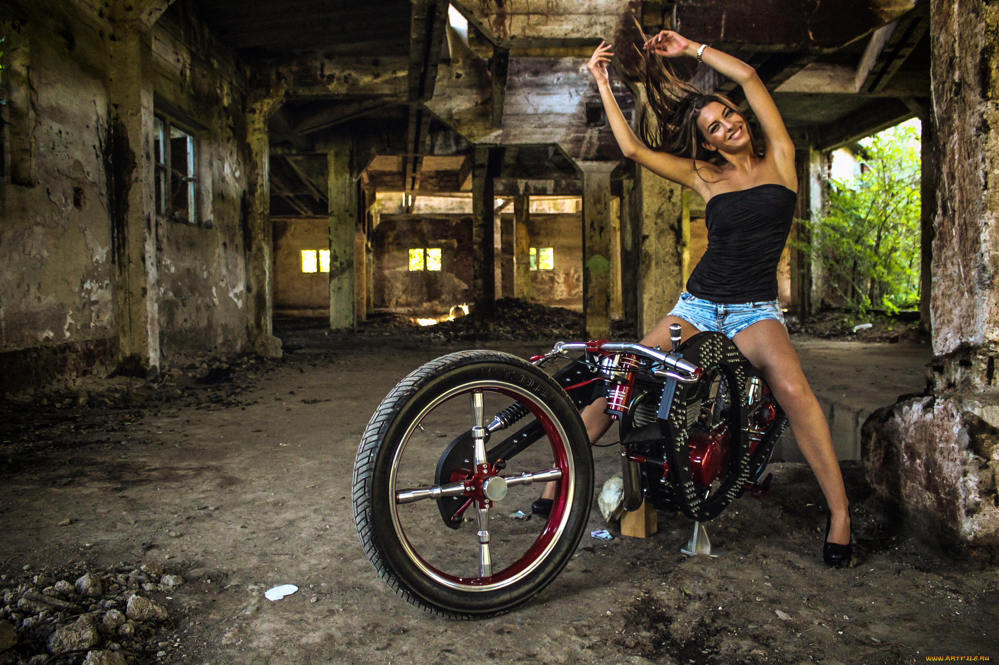 мотоциклы, мото, с, девушкой, красивая, девушка