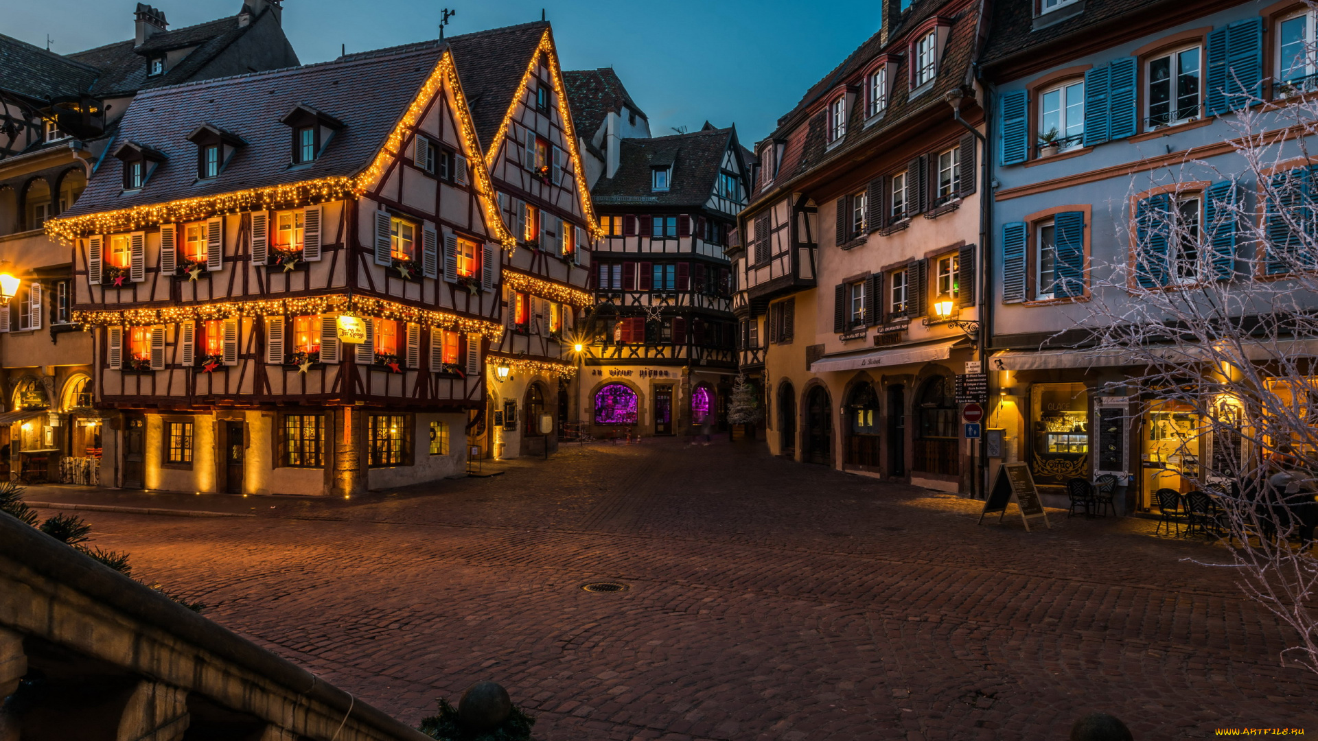 города, кольмар, , франция, улица, вечер