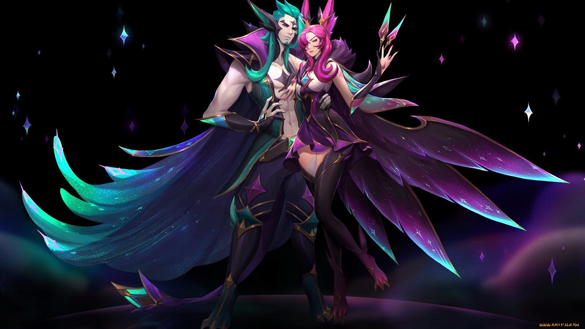 видео, игры, league, of, legends, rakan, xayah, пара, крылья