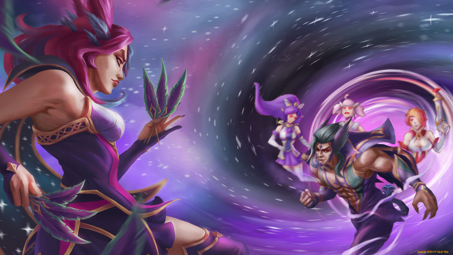 видео, игры, league, of, legends, rakan, xayah, перья, девушки