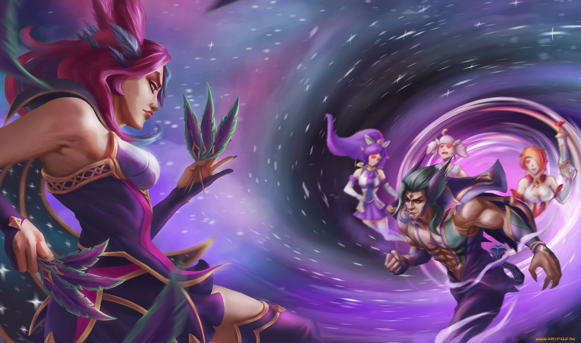 видео, игры, league, of, legends, rakan, xayah, перья, девушки