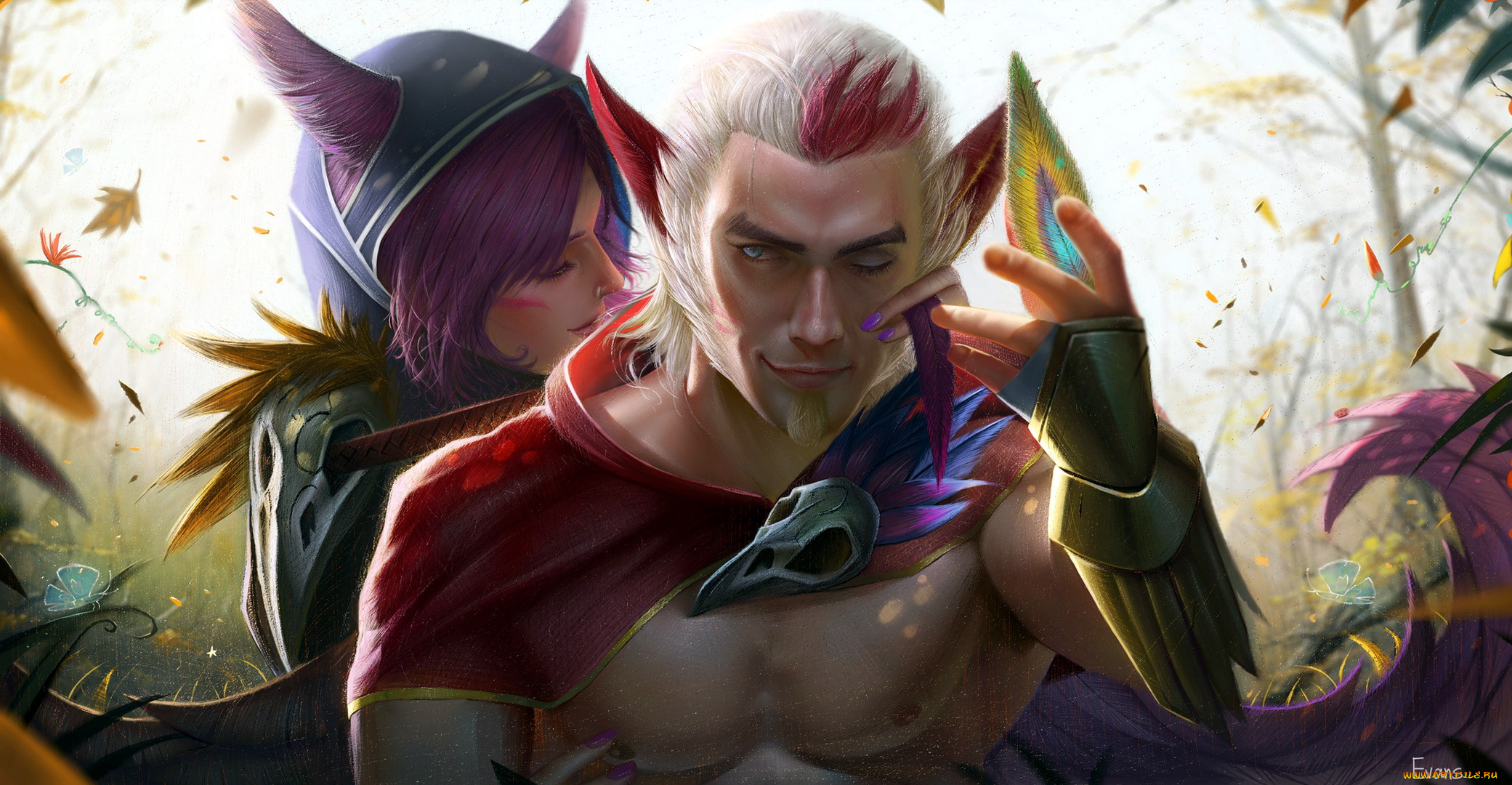 видео, игры, league, of, legends, rakan, xayah, пара, перья, любовь