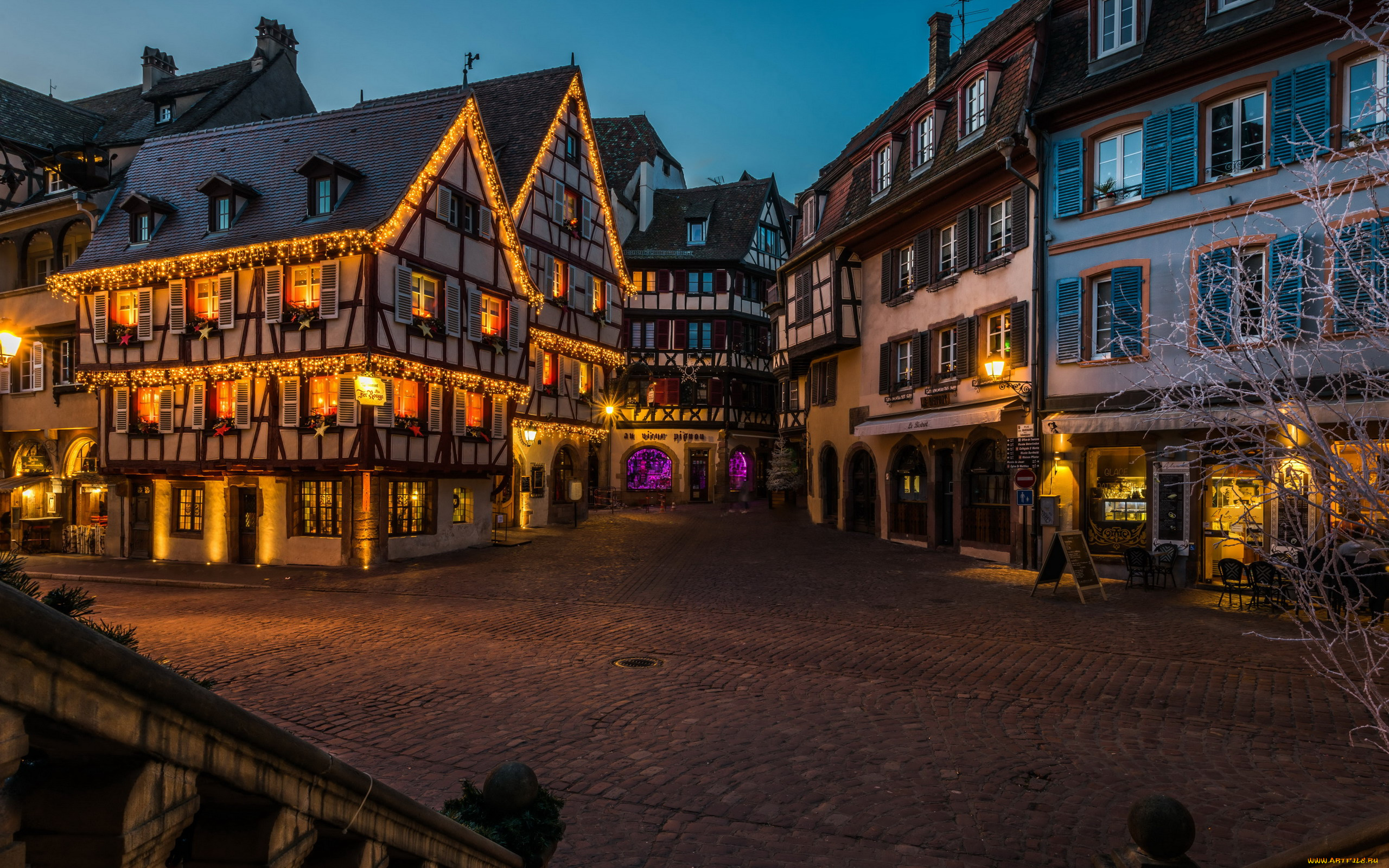 города, кольмар, , франция, улица, вечер