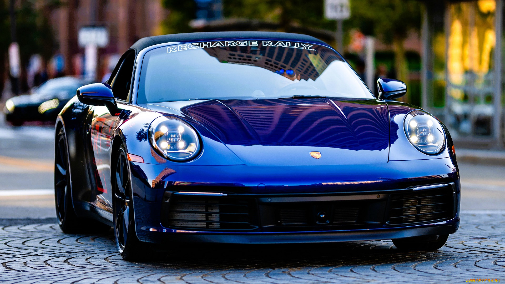автомобили, porsche, синий, улица, город