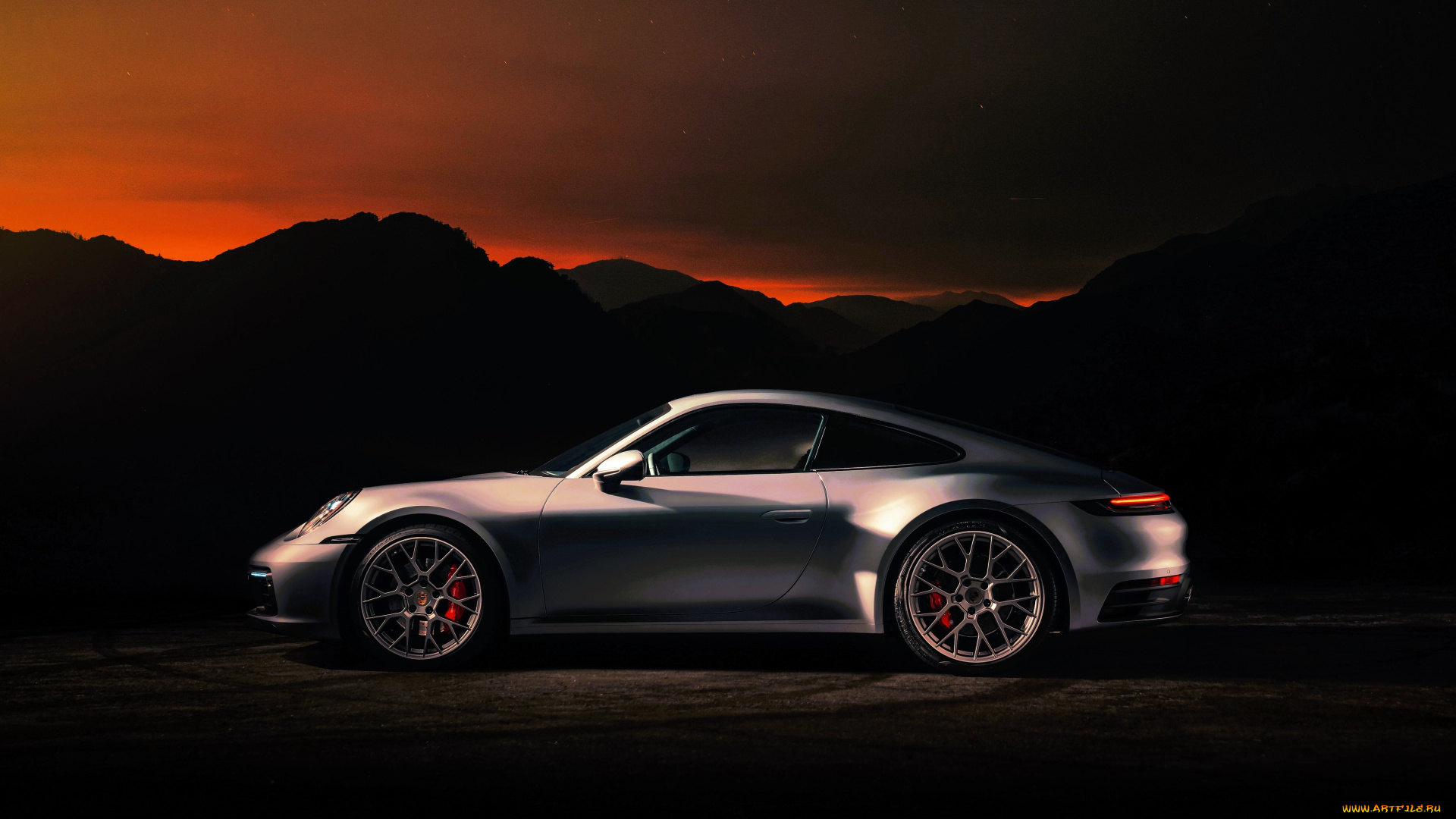 porsche, carrera, 4s, , 992, , 2019, автомобили, porsche, серебристый, горы, закат