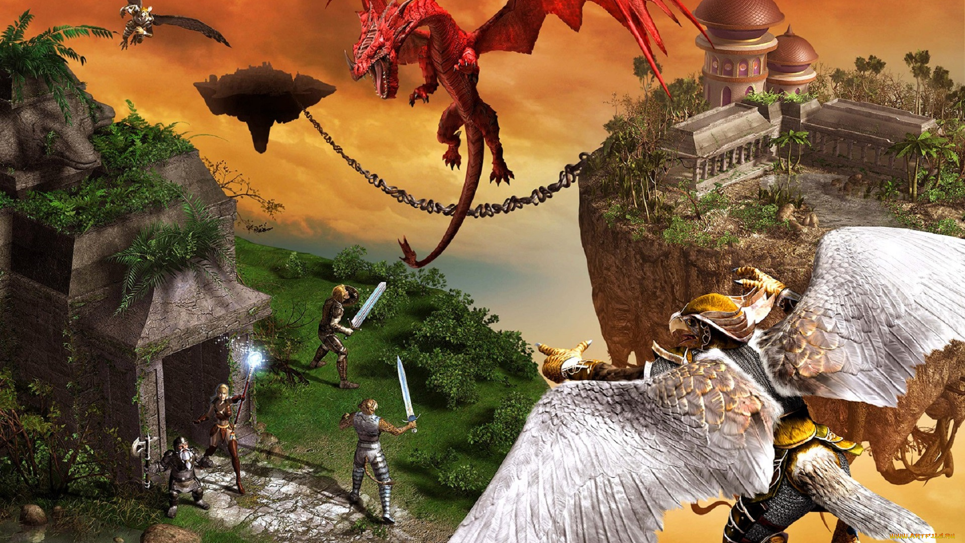 видео, игры, everquest, ii, , kingdom, of, sky, воины, храмы, грифон, дракон