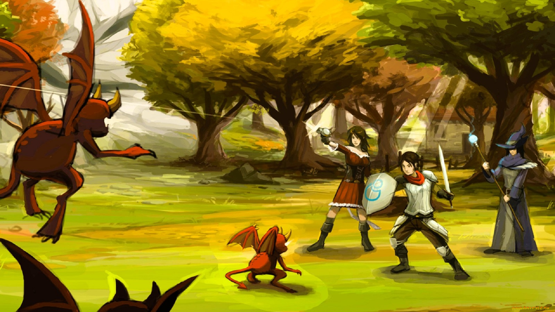 видео, игры, twin, skies, отряд, воины, стрельба, драконы, деревья