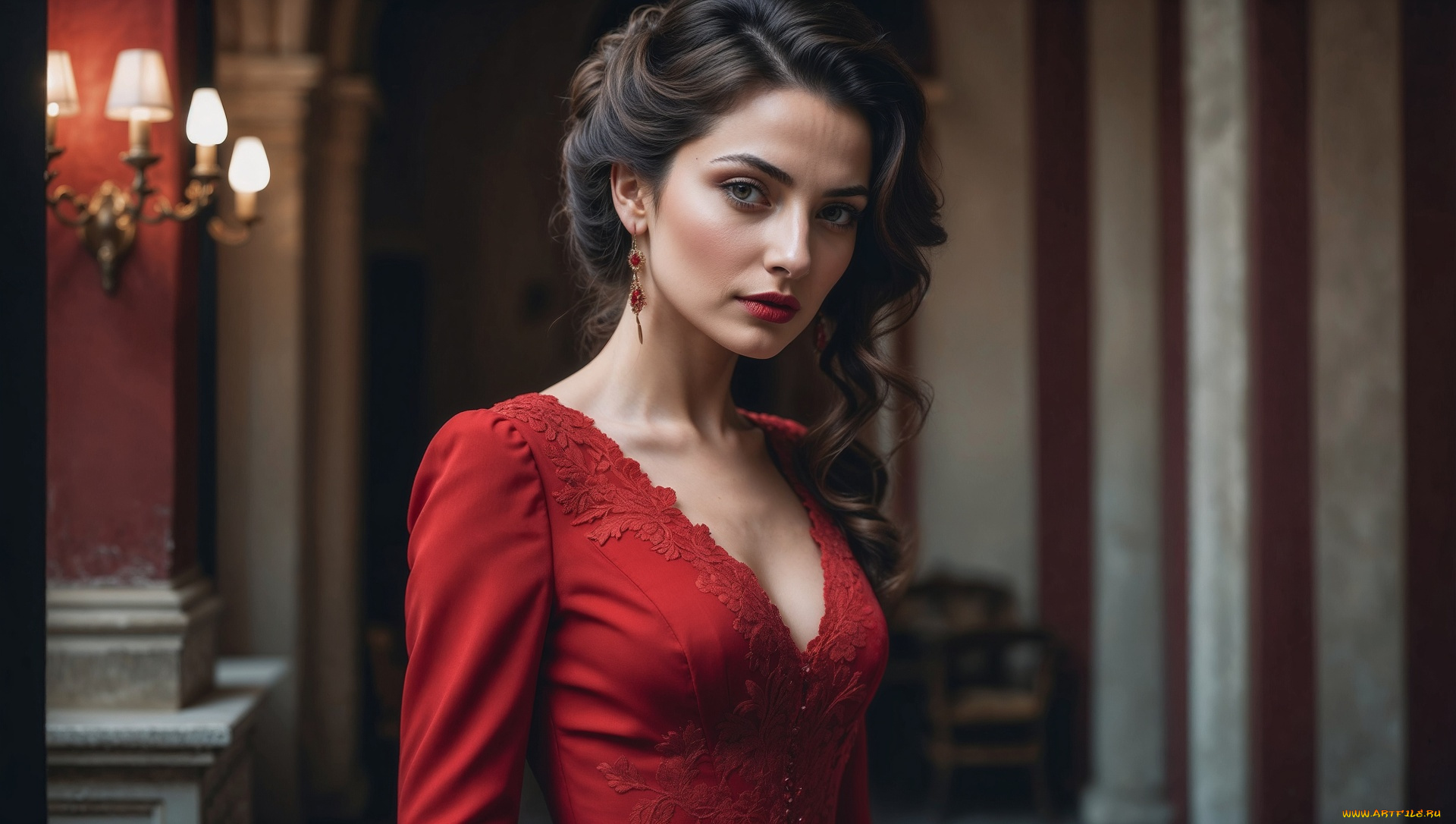 3д, графика, портреты, и, лица, , portraits, and, faсes, шатенка, серьги, декольте