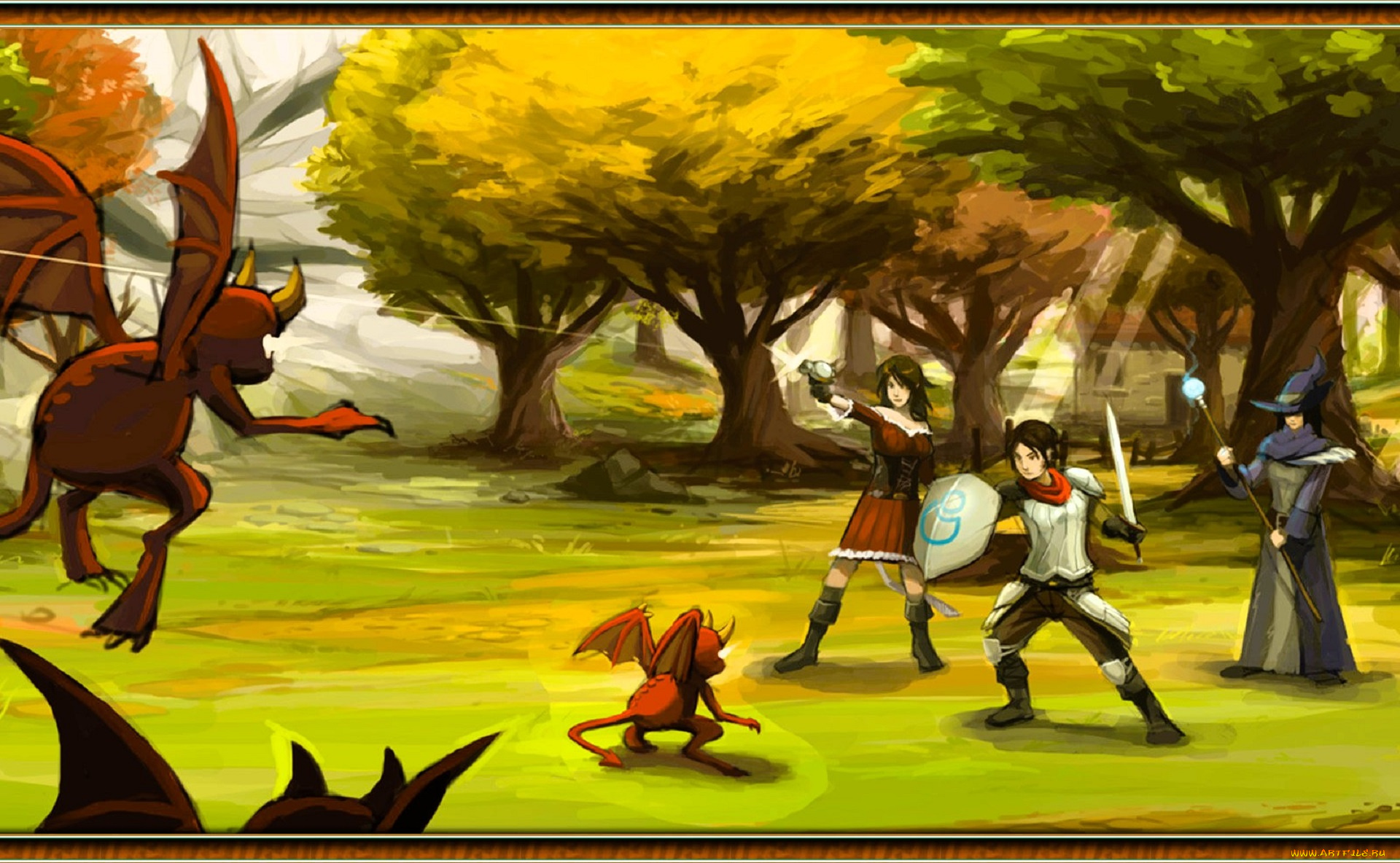 видео, игры, twin, skies, отряд, воины, стрельба, драконы, деревья