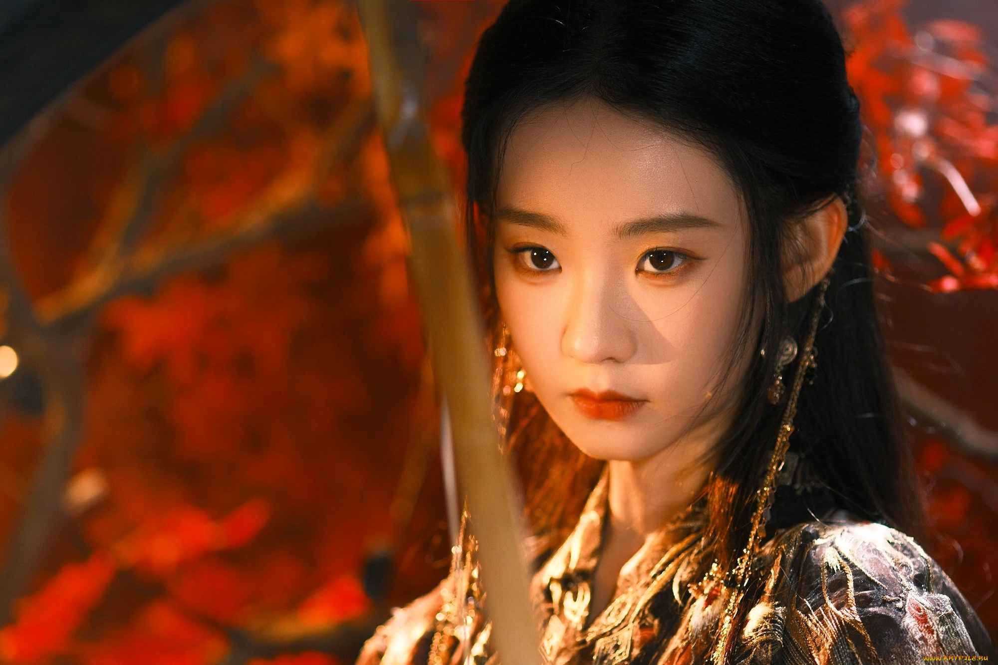 zhang, yi, fan, девушки, -, азиатки, лицо, наряд, зонт