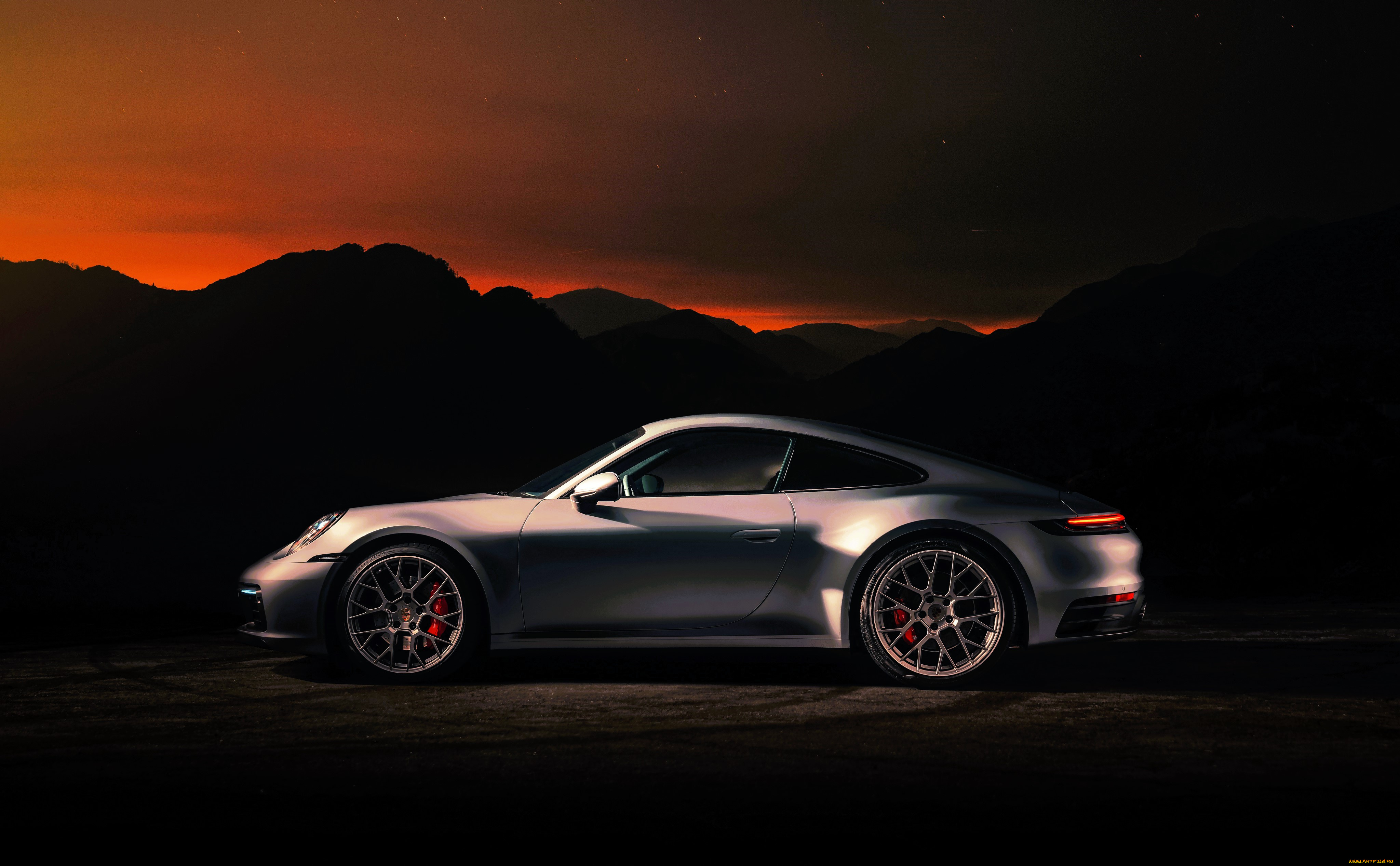 porsche, carrera, 4s, , 992, , 2019, автомобили, porsche, серебристый, горы, закат