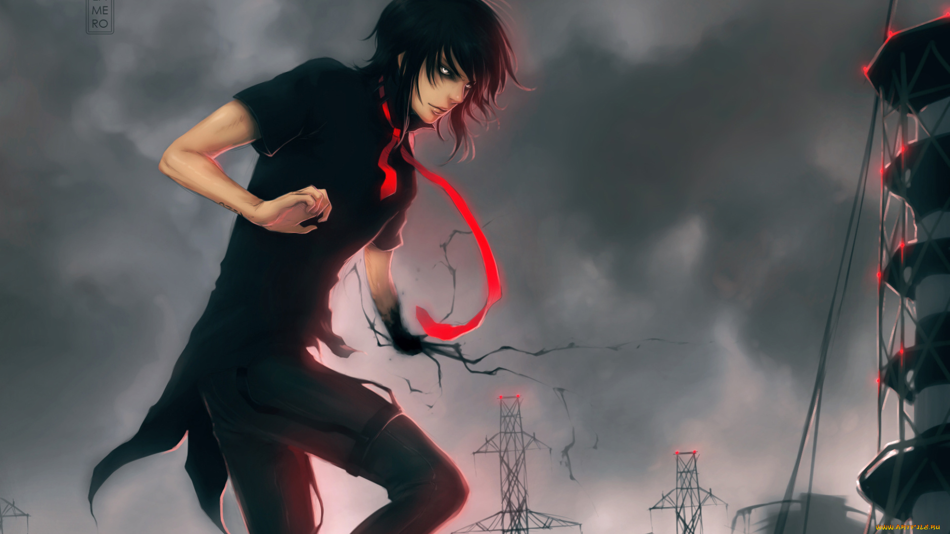 аниме, angels, demons, парень, галстук, небо, тучи