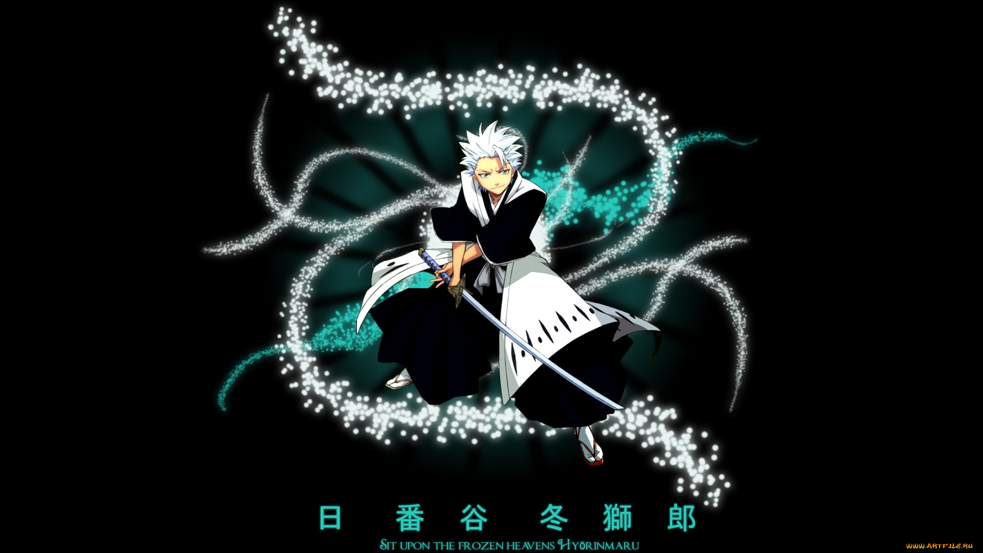 аниме, bleach, меч, капитан, взгляд, улыбка